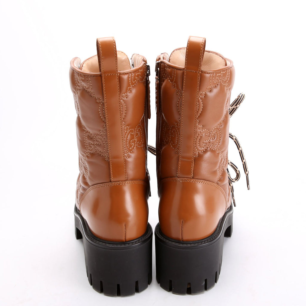 GG Matelasse Lace Up Boots Size 37 Brown