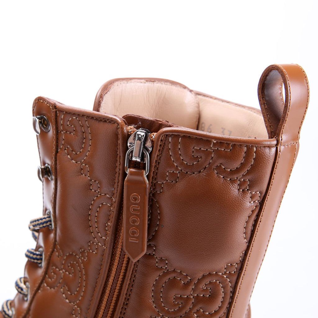 GG Matelasse Lace Up Boots Size 37 Brown