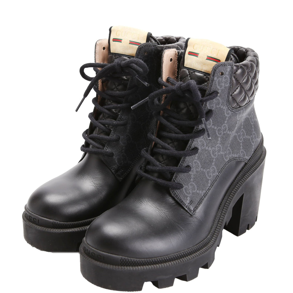 Gucci GG Supreme/Quilted Leather Lace Up Ankle Boots Size 37.5