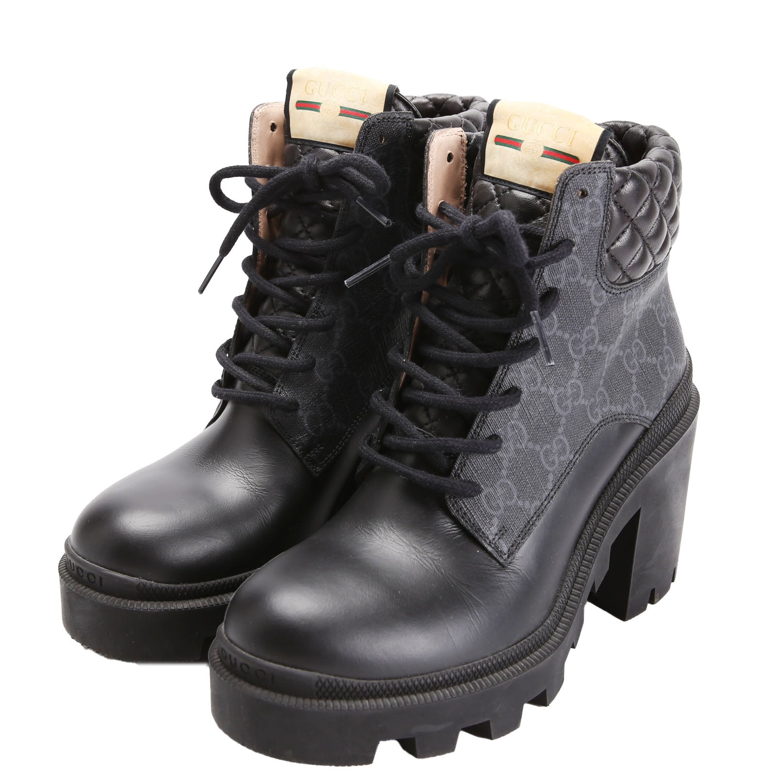 Gucci GG Supreme/Quilted Leather Lace Up Ankle Boots Size 37.5