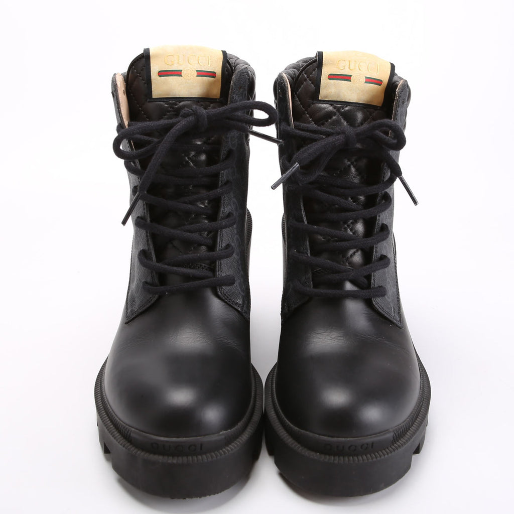 Gucci GG Supreme/Quilted Leather Lace Up Ankle Boots Size 37.5
