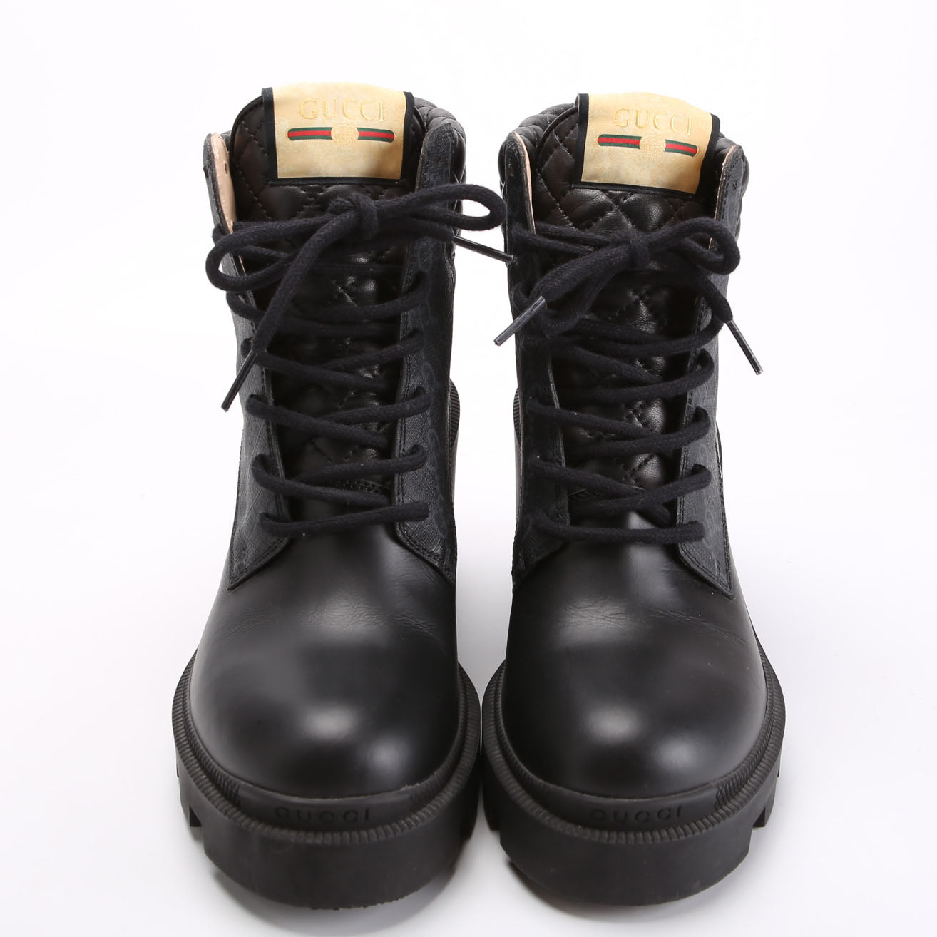 Gucci GG Supreme/Quilted Leather Lace Up Ankle Boots Size 37.5