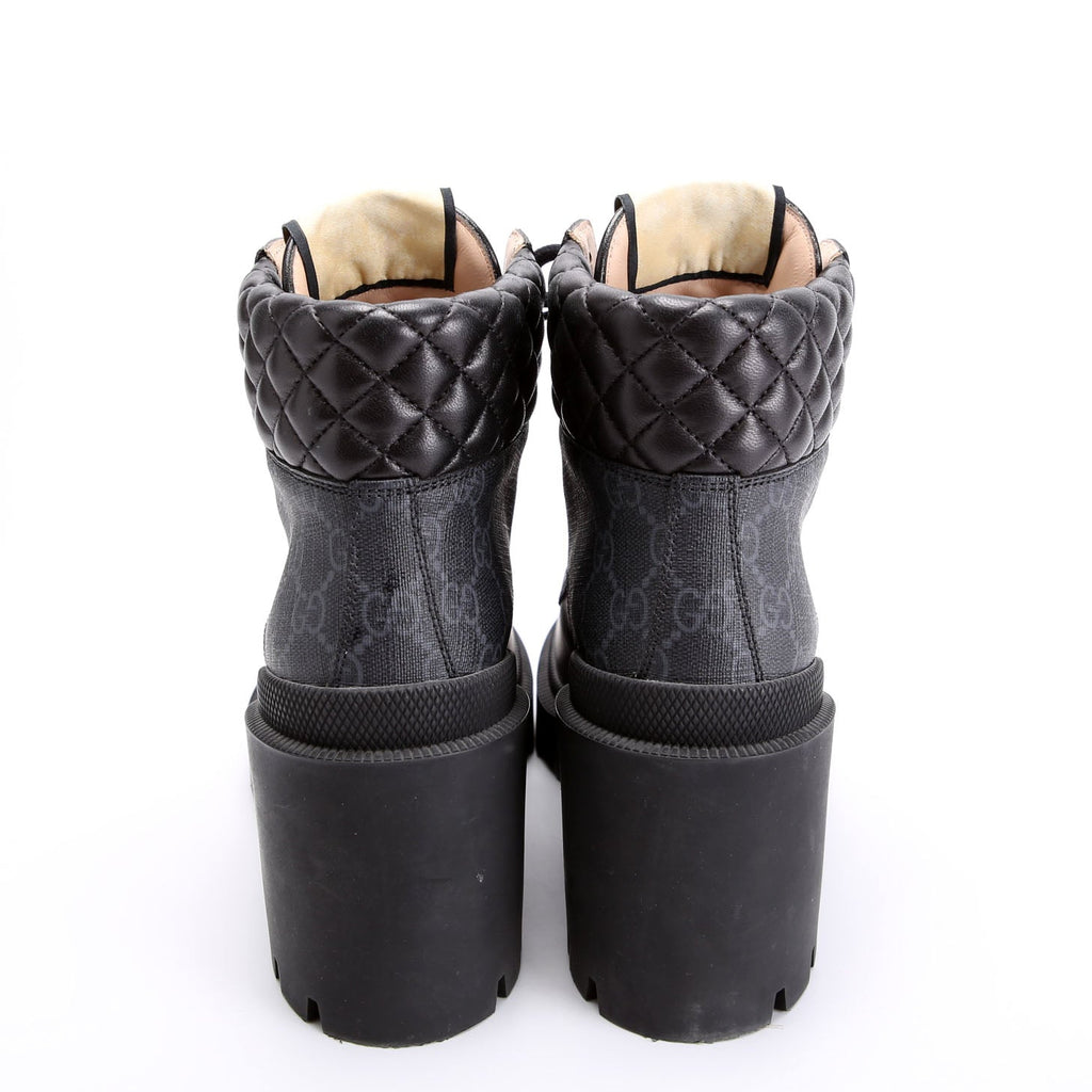 Gucci GG Supreme/Quilted Leather Lace Up Ankle Boots Size 37.5