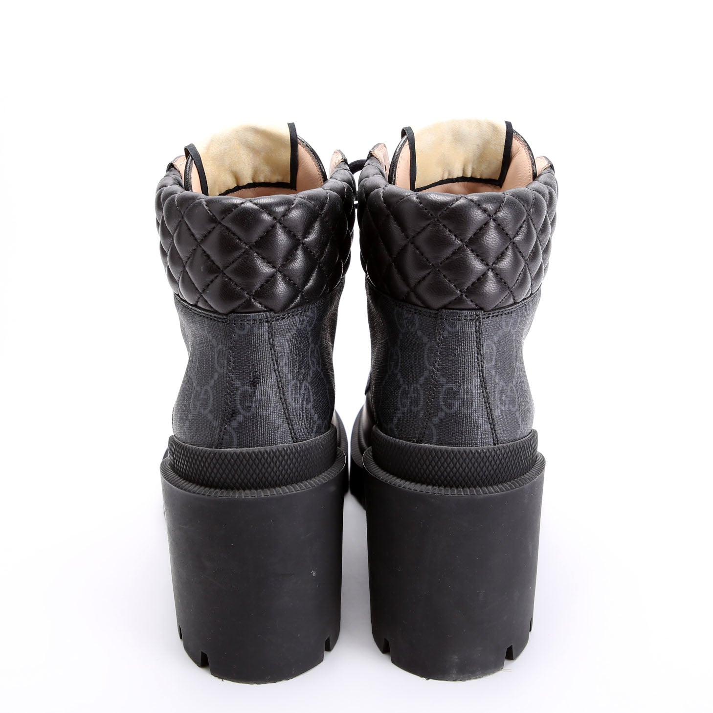Gucci GG Supreme/Quilted Leather Lace Up Ankle Boots Size 37.5
