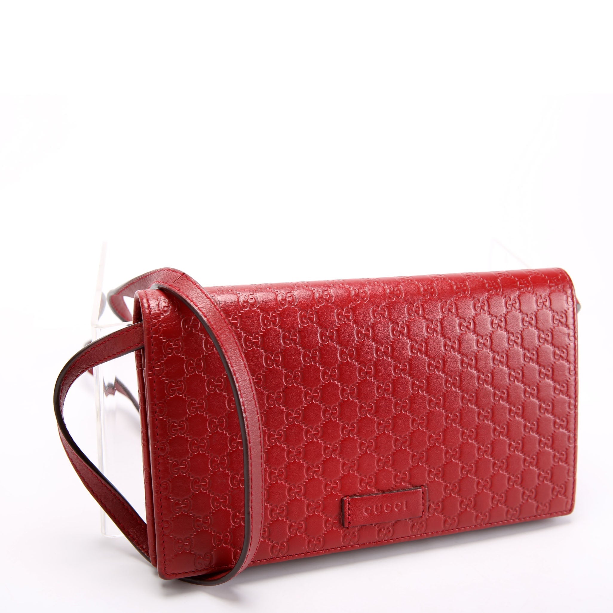 Gucci 466507 Micro GG Wallet On Chain Red