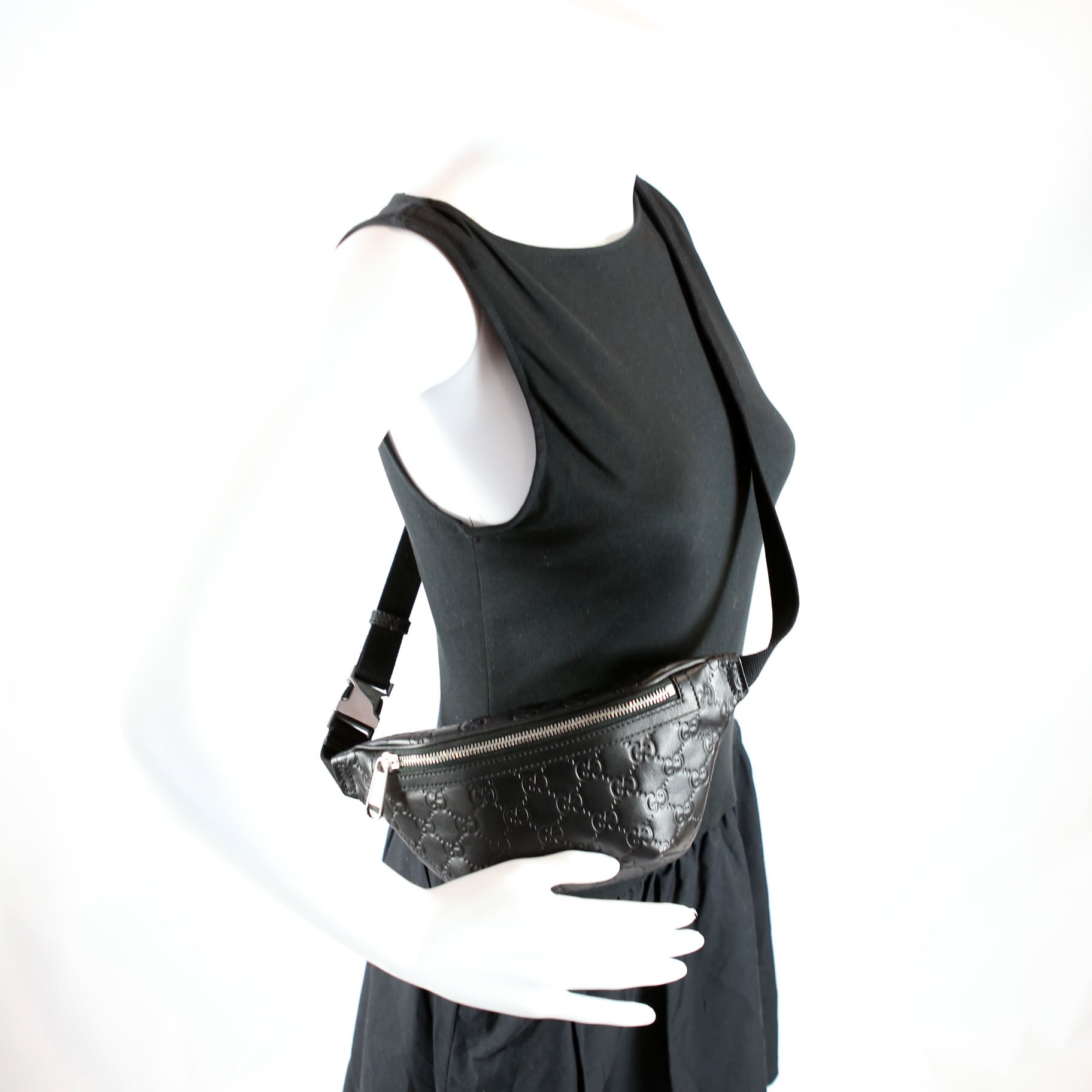 779896 GG Embossed Belt Bag Black