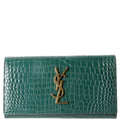 SAINT LAURENT 372266 Monogram Croc Embossed Flap Wallet Green