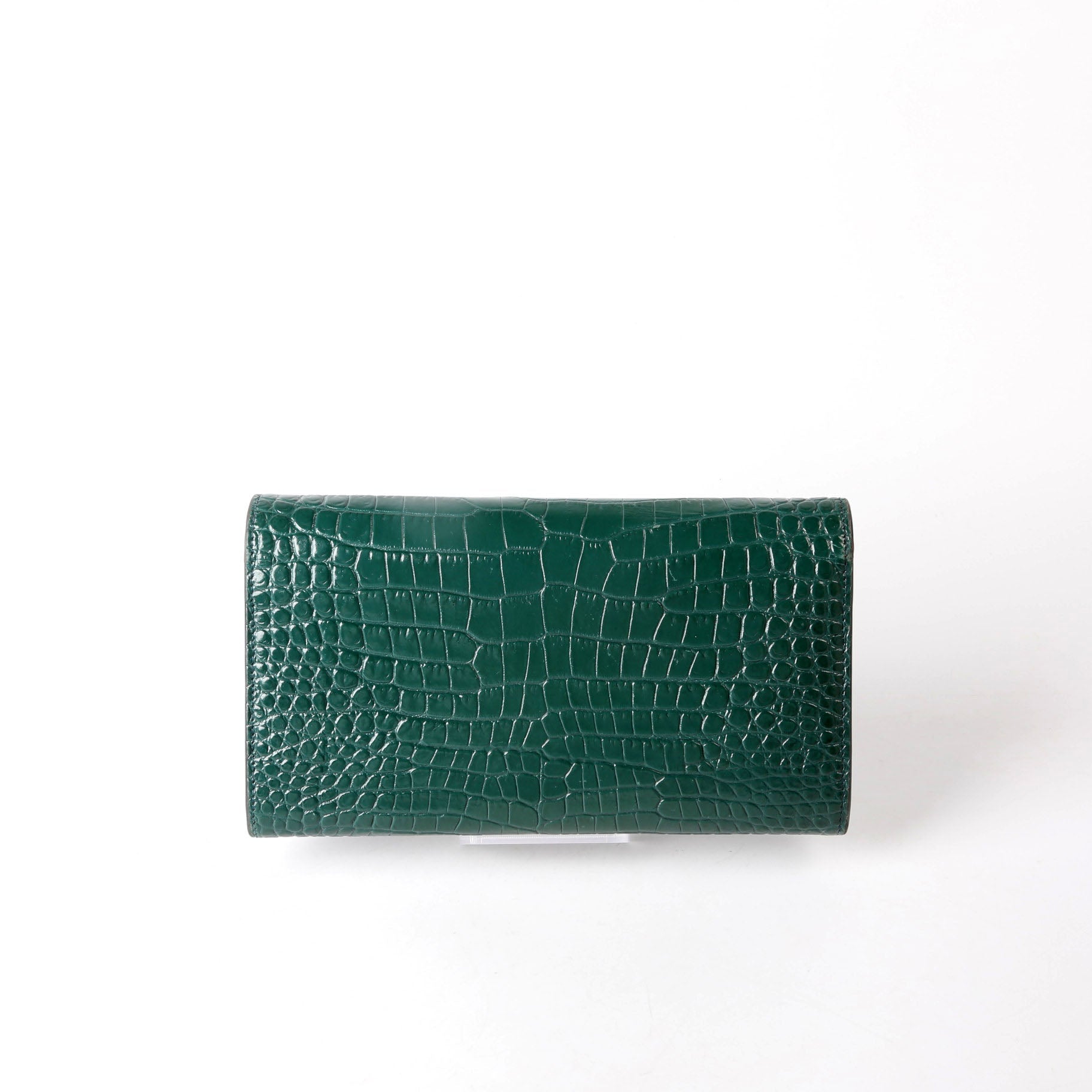 SAINT LAURENT 372266 Monogram Croc Embossed Flap Wallet Green