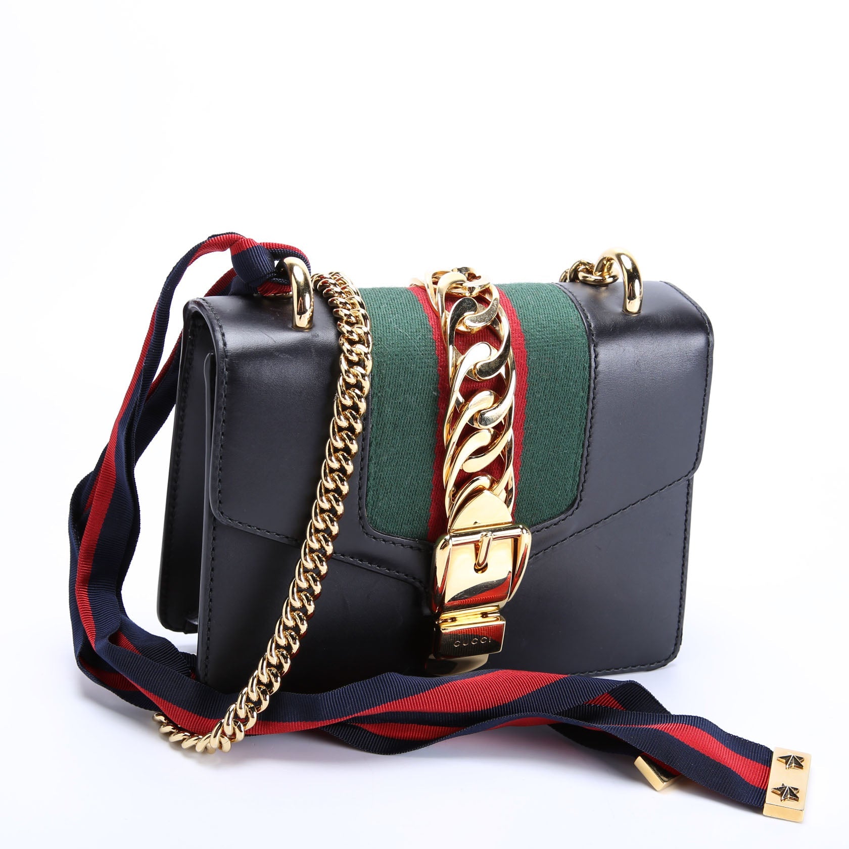 Gucci 431666 Sylvie Mini Shoulder Bag Leather Black