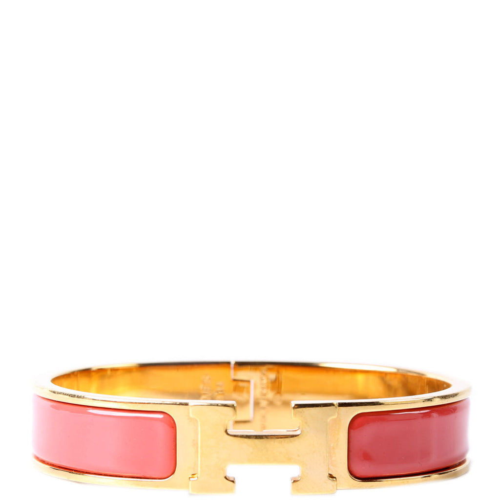 Hermes Clic Clac Narrow PM Bracelet Gold/Coral