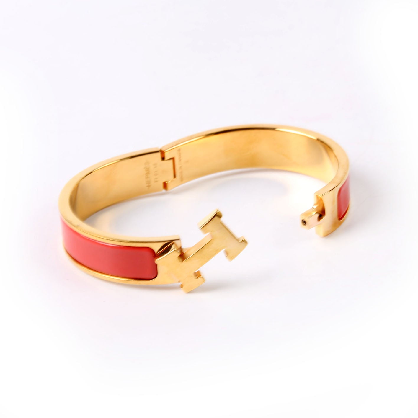 Hermes Clic Clac Narrow PM Bracelet Gold/Coral