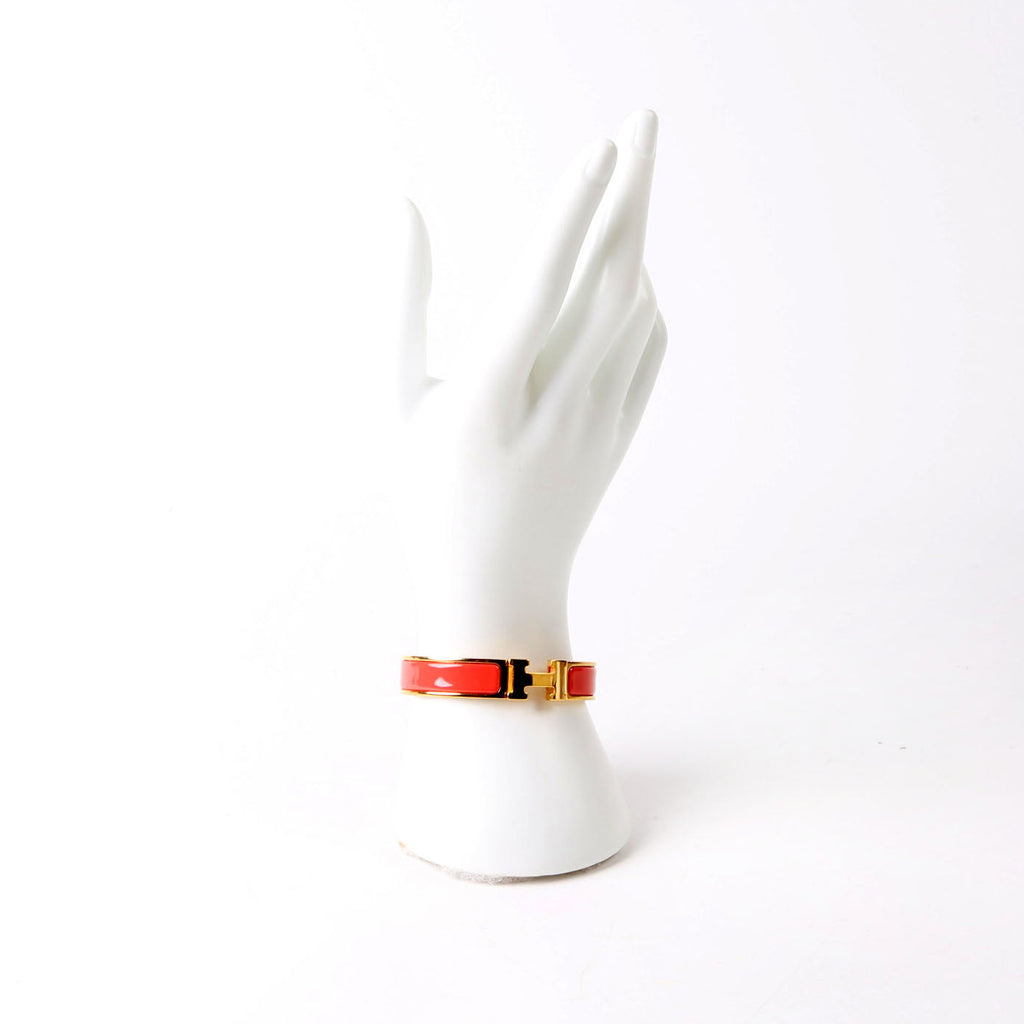 Hermes Clic Clac Narrow PM Bracelet Gold/Coral