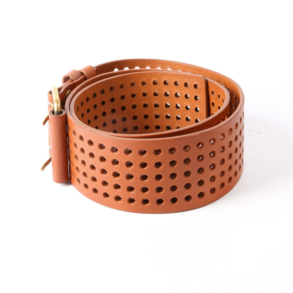 SAINT LAURENT Wide Perforated Belt 172141 Size 85/34 Brown