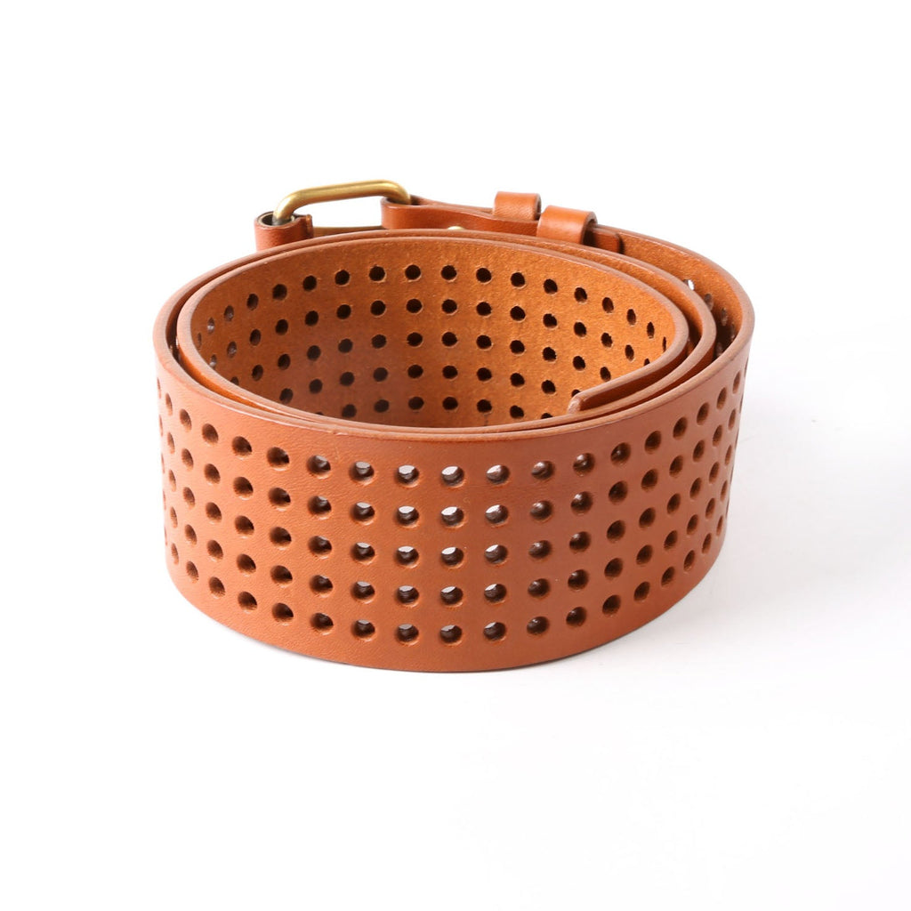 SAINT LAURENT Wide Perforated Belt 172141 Size 85/34 Brown