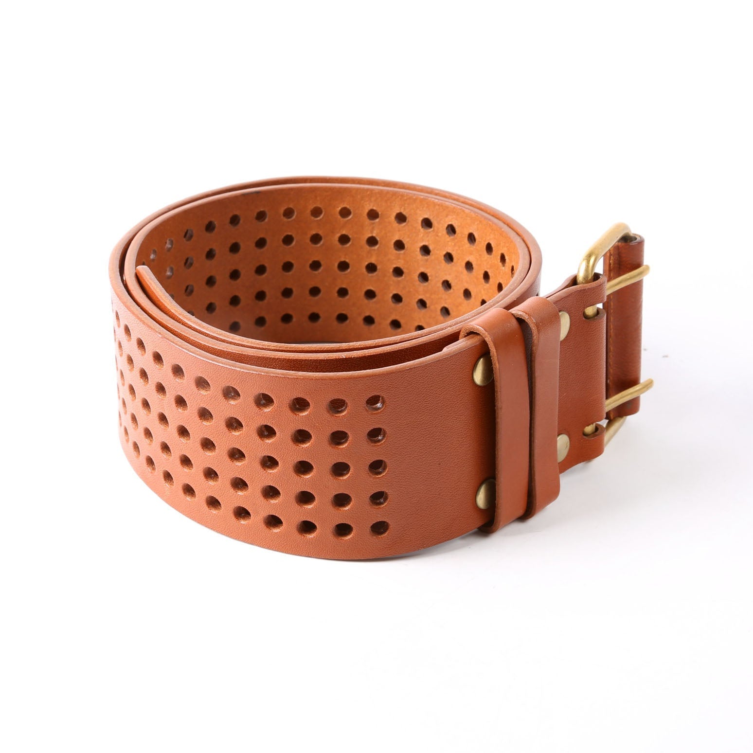 SAINT LAURENT Wide Perforated Belt 172141 Size 85/34 Brown