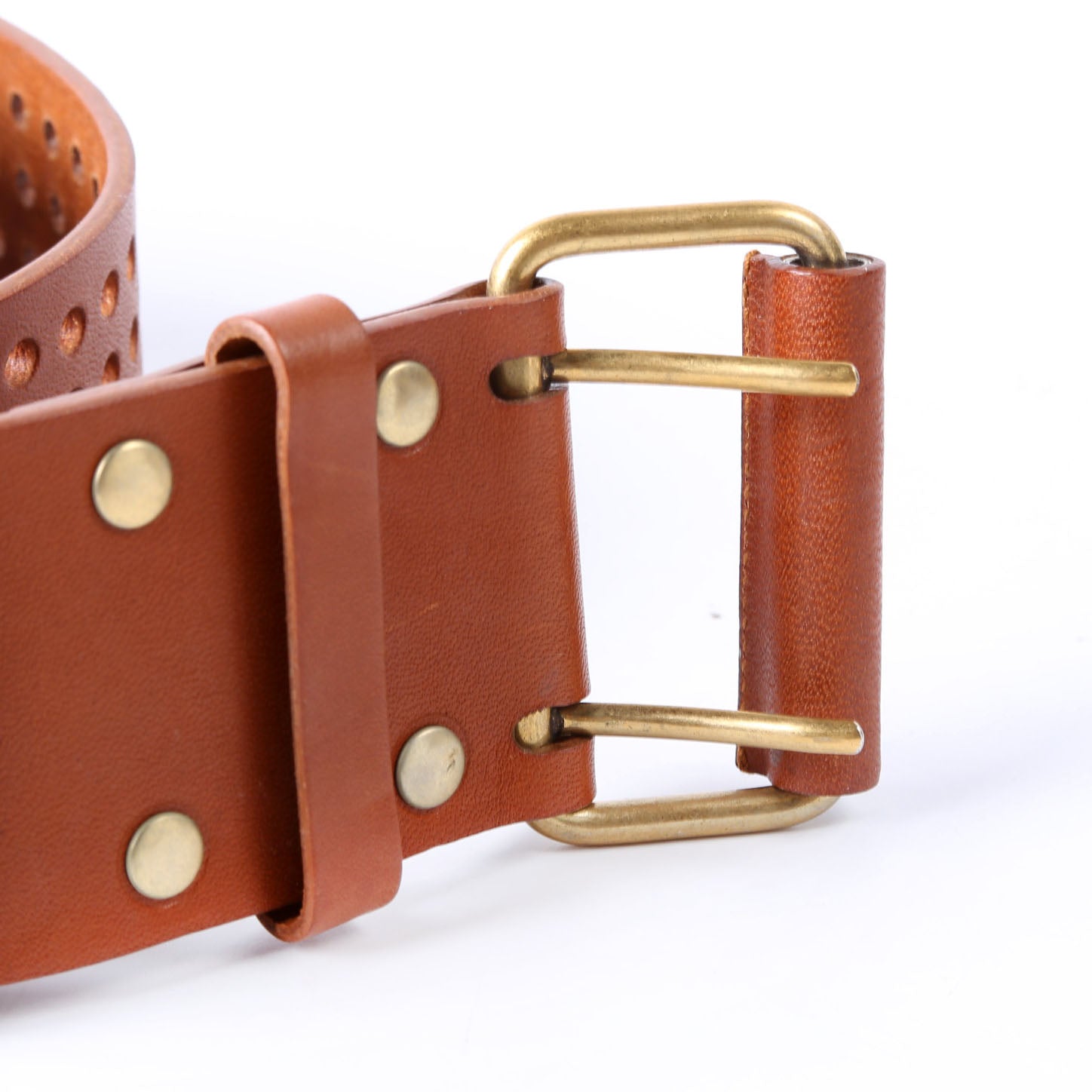 SAINT LAURENT Wide Perforated Belt 172141 Size 85/34 Brown