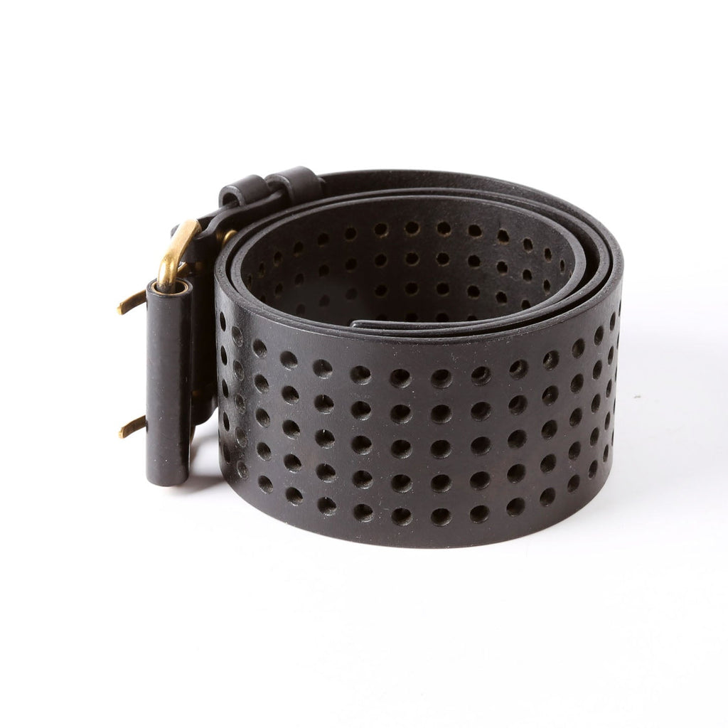 SAINT LAURENT Wide Perforated Belt 172141 Size 80/32 Black
