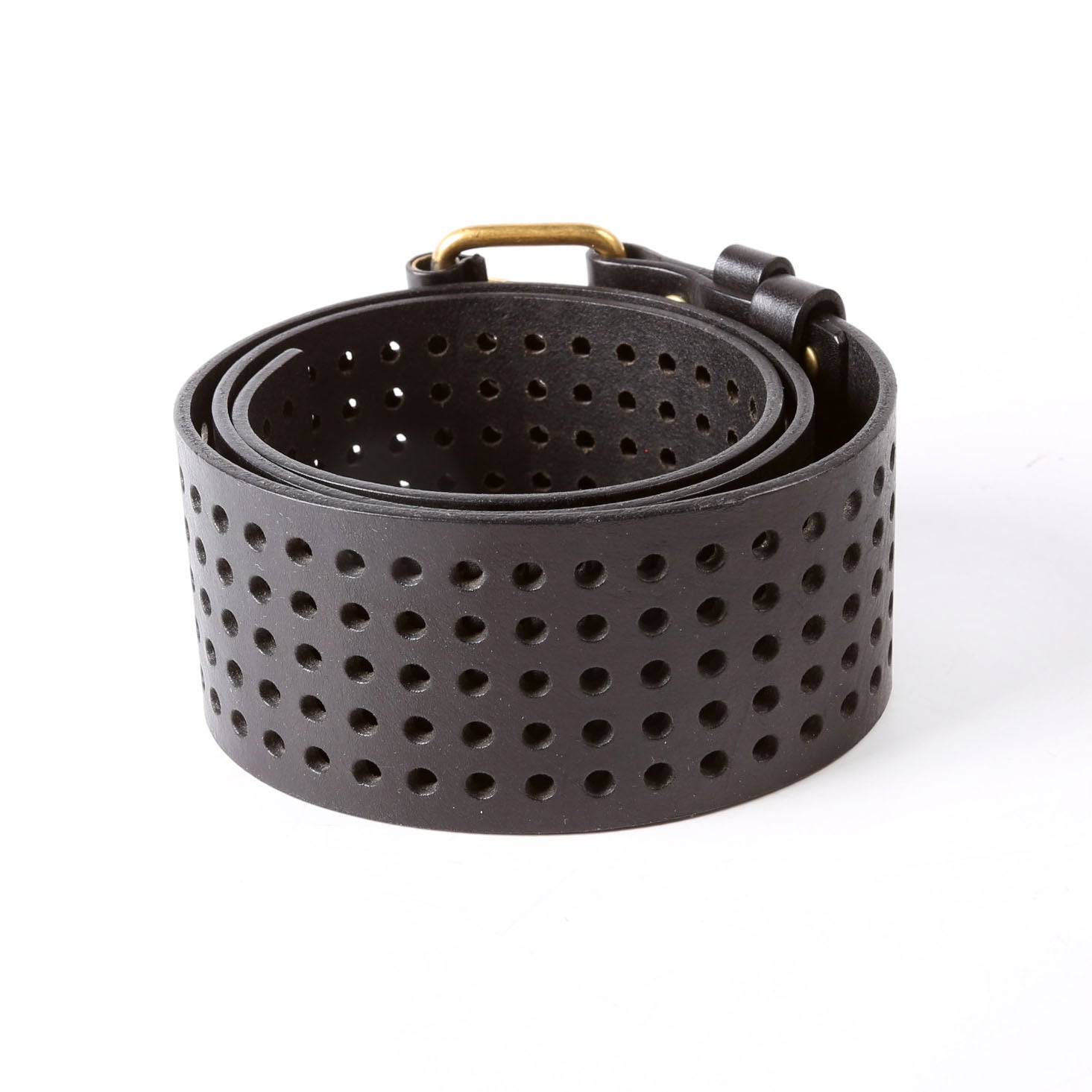 SAINT LAURENT Wide Perforated Belt 172141 Size 80/32 Black