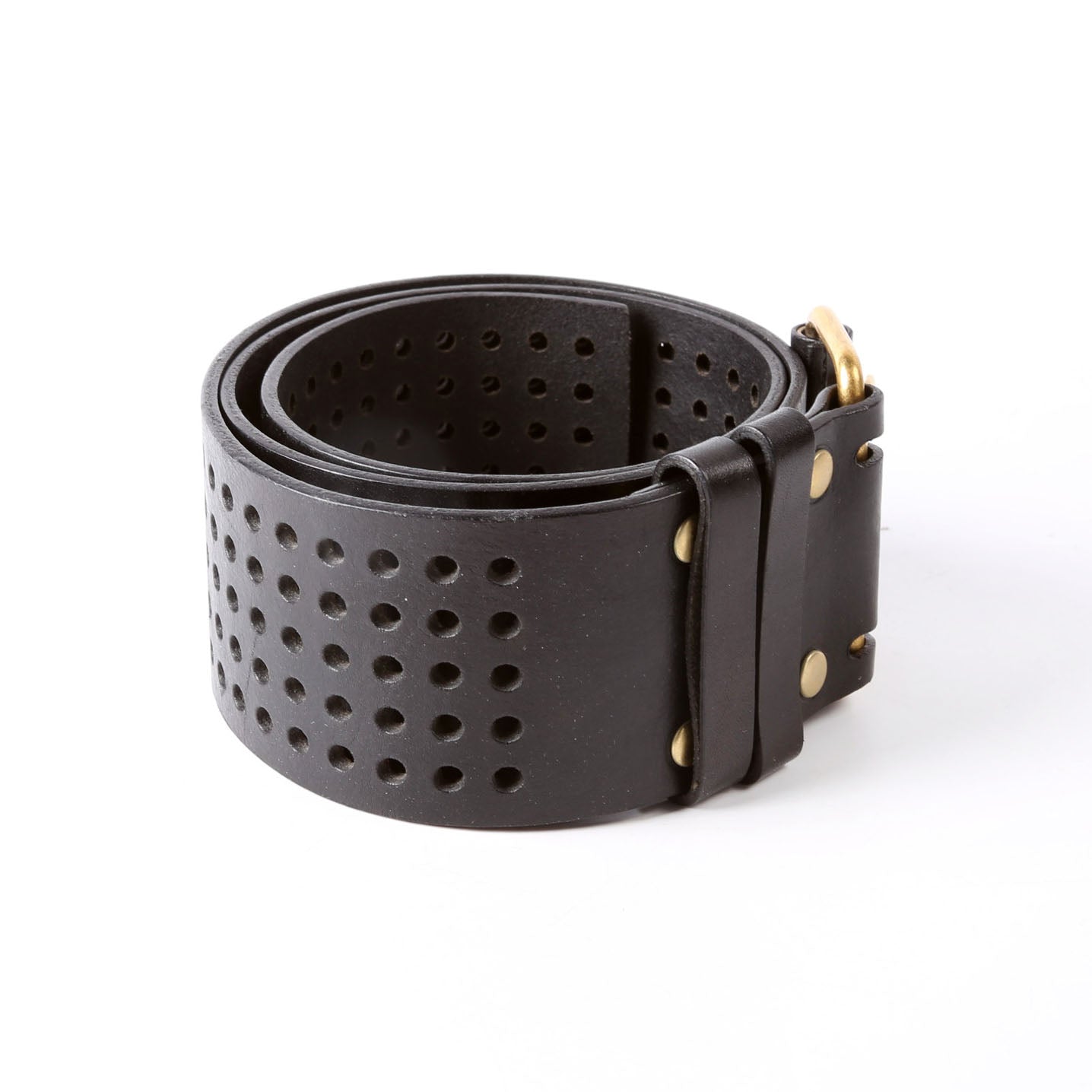SAINT LAURENT Wide Perforated Belt 172141 Size 80/32 Black