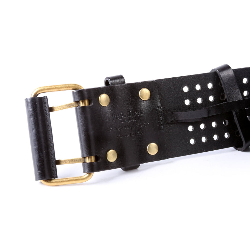 SAINT LAURENT Wide Perforated Belt 172141 Size 80/32 Black