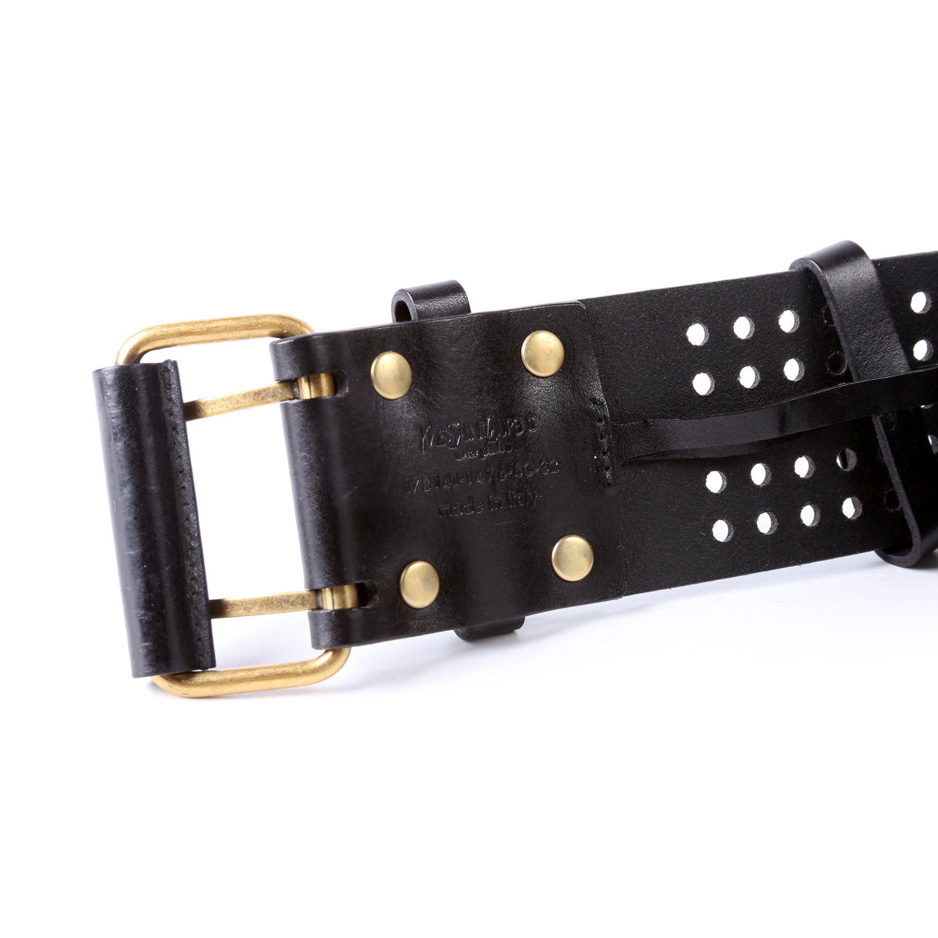 SAINT LAURENT Wide Perforated Belt 172141 Size 80/32 Black
