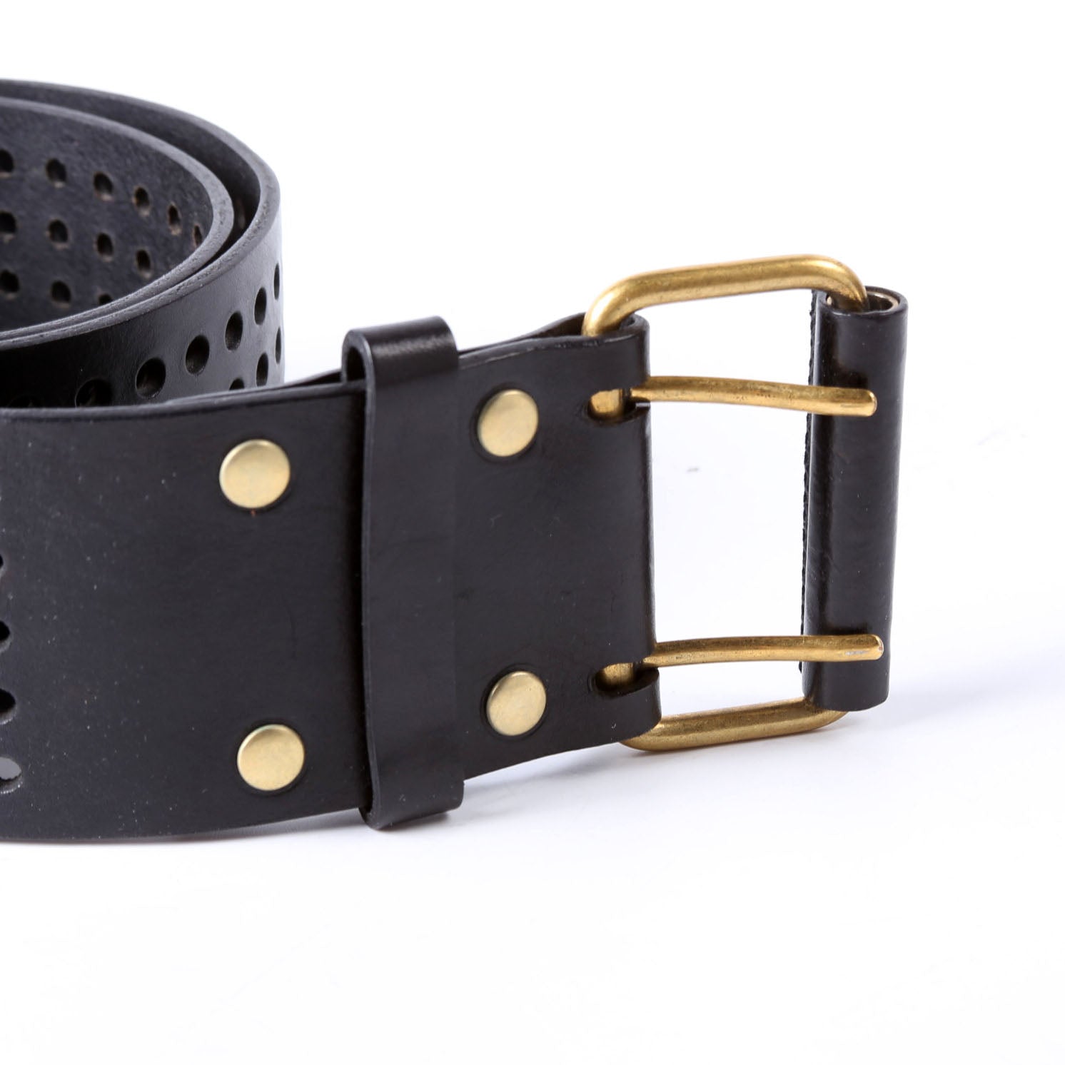 SAINT LAURENT Wide Perforated Belt 172141 Size 80/32 Black
