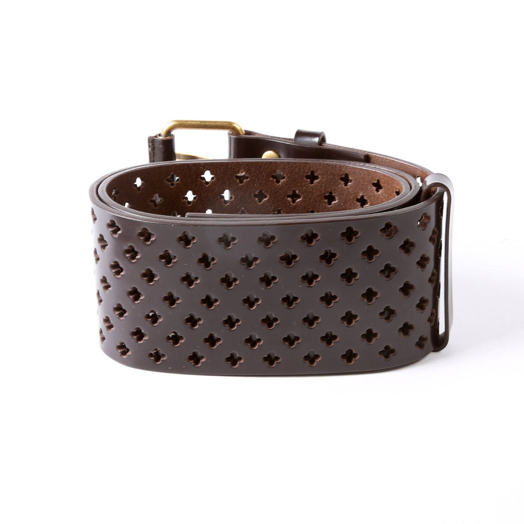 SAINT LAURENT Wide Perforated Belt 177873 Size 75/30 Brown