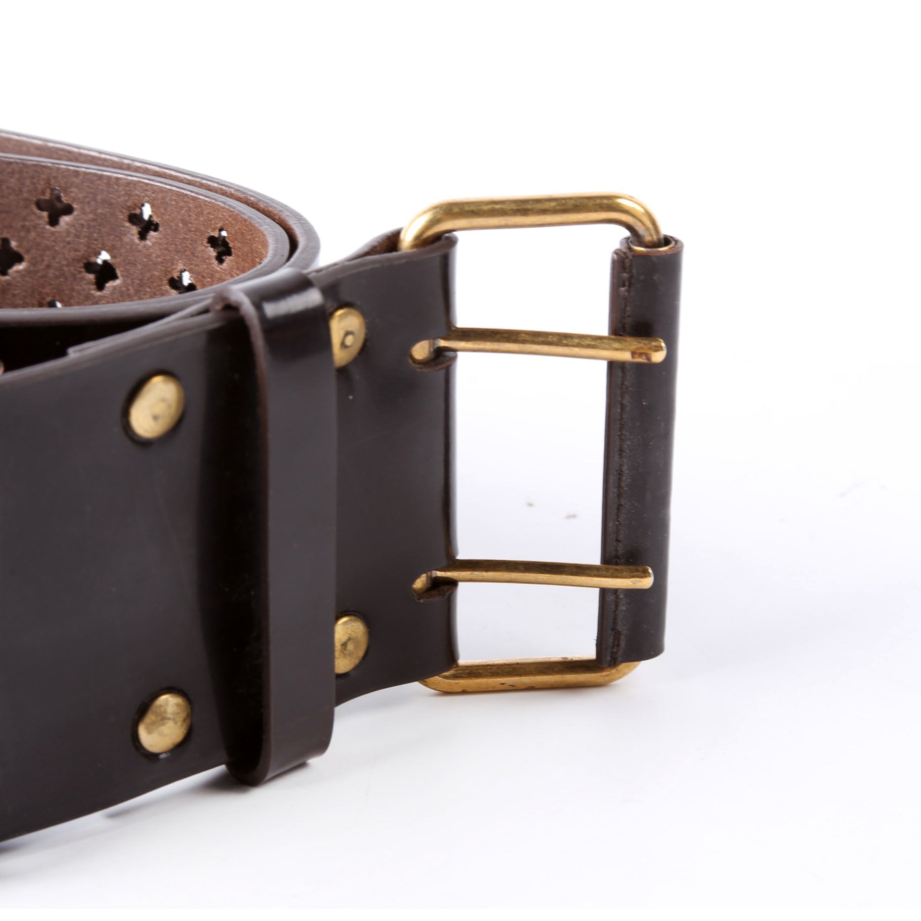SAINT LAURENT Wide Perforated Belt 177873 Size 75/30 Brown