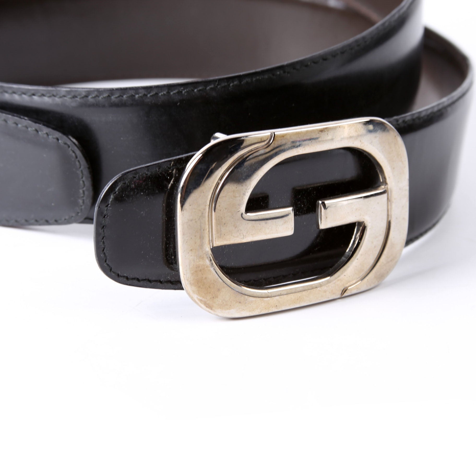 036.1766 GG Buckle Reversible Vintage Belt Size 85/34 Black