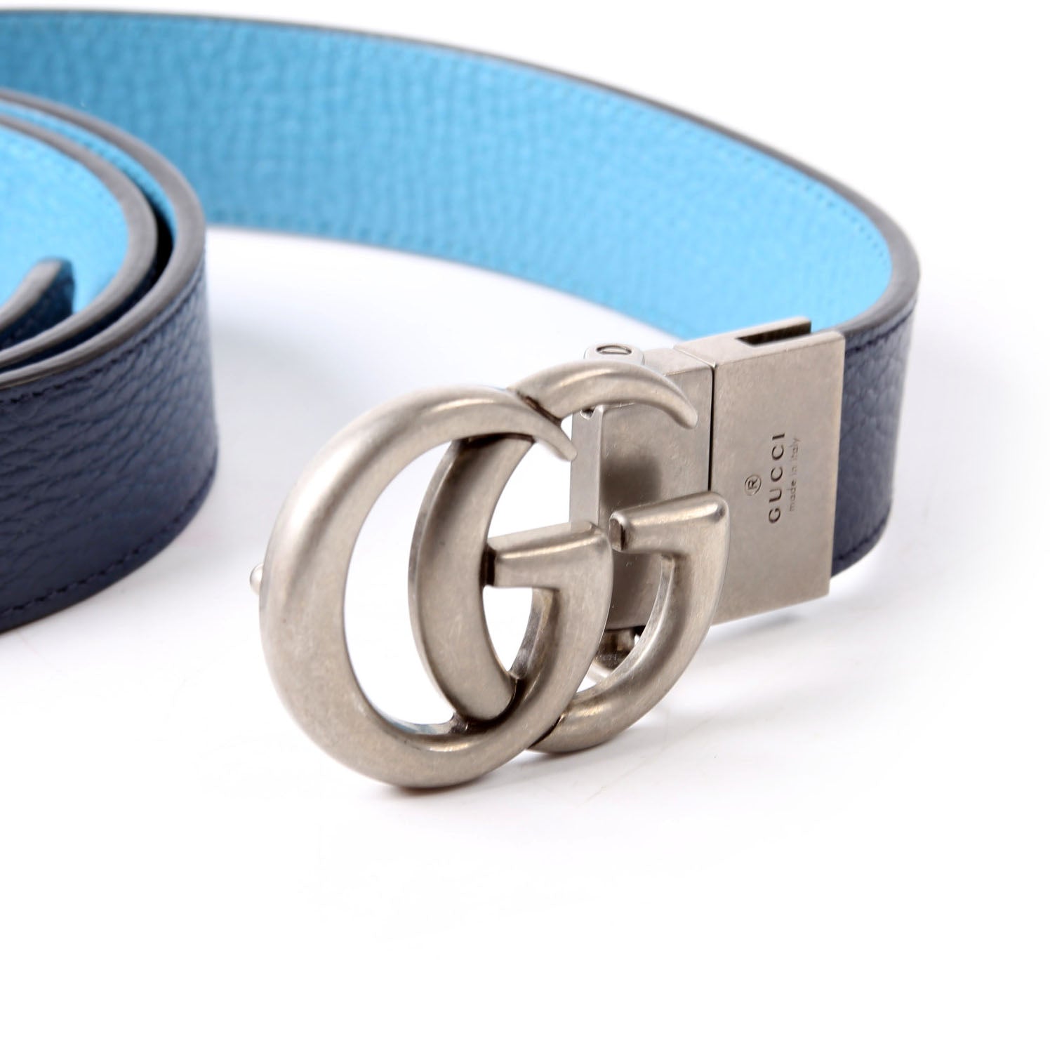 Gucci 643847 GG Marmont Reversible Leather Belt Size 100/40 Blue