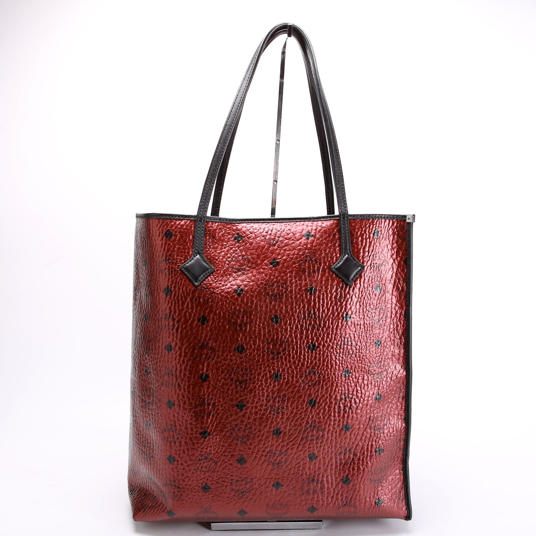 Kira Medium Tote with Pouch Metallic Visetos Burgundy/Black