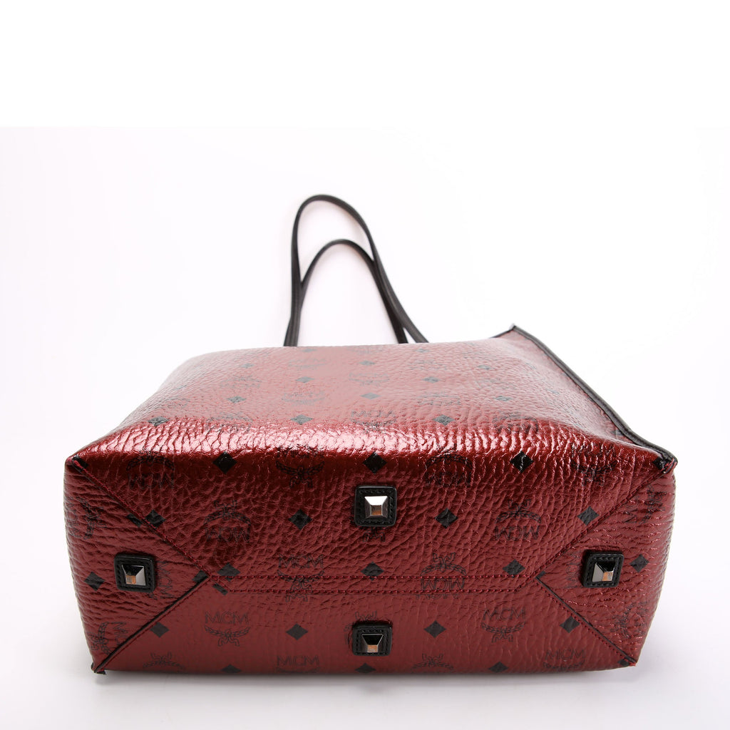 Kira Medium Tote with Pouch Metallic Visetos Burgundy/Black