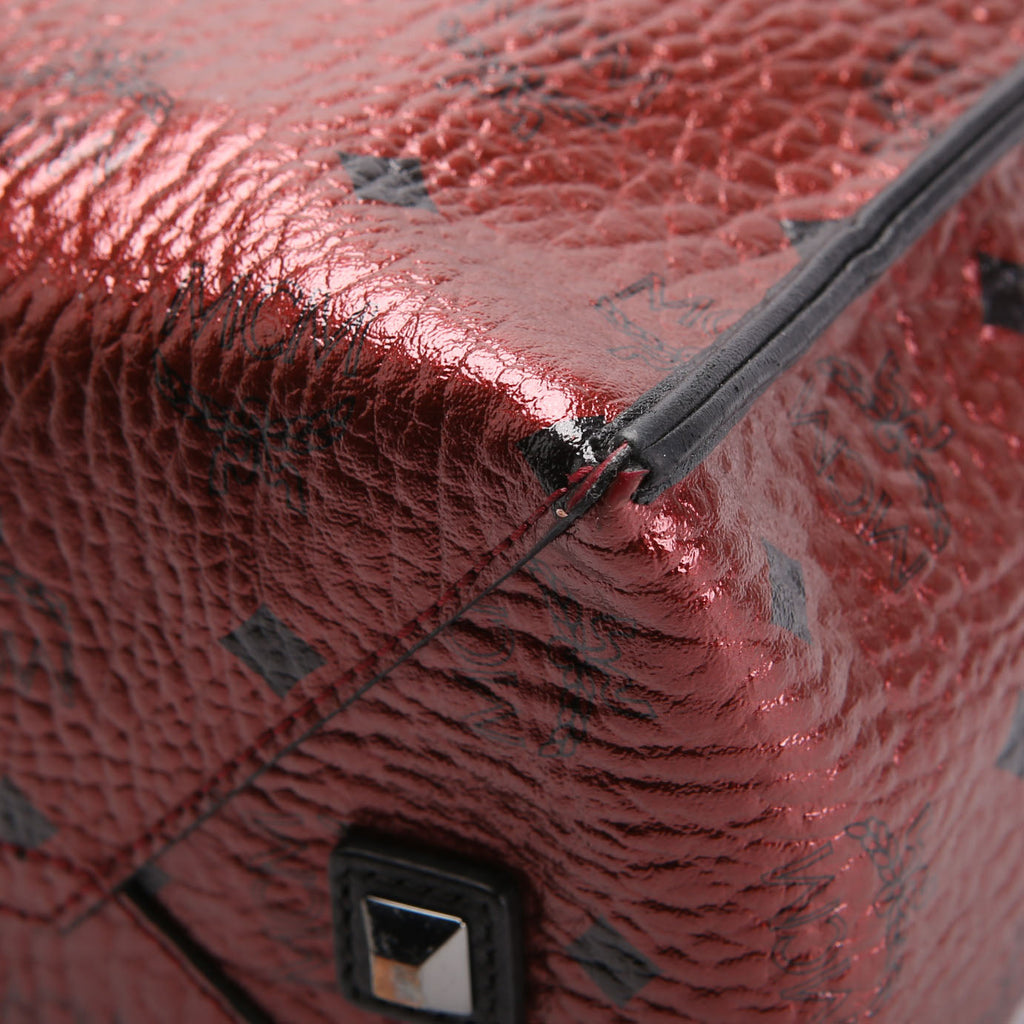 Kira Medium Tote with Pouch Metallic Visetos Burgundy/Black