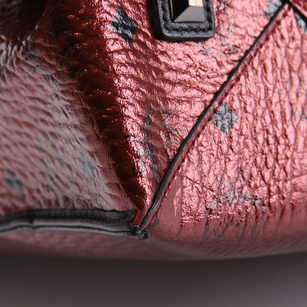 Kira Medium Tote with Pouch Metallic Visetos Burgundy/Black