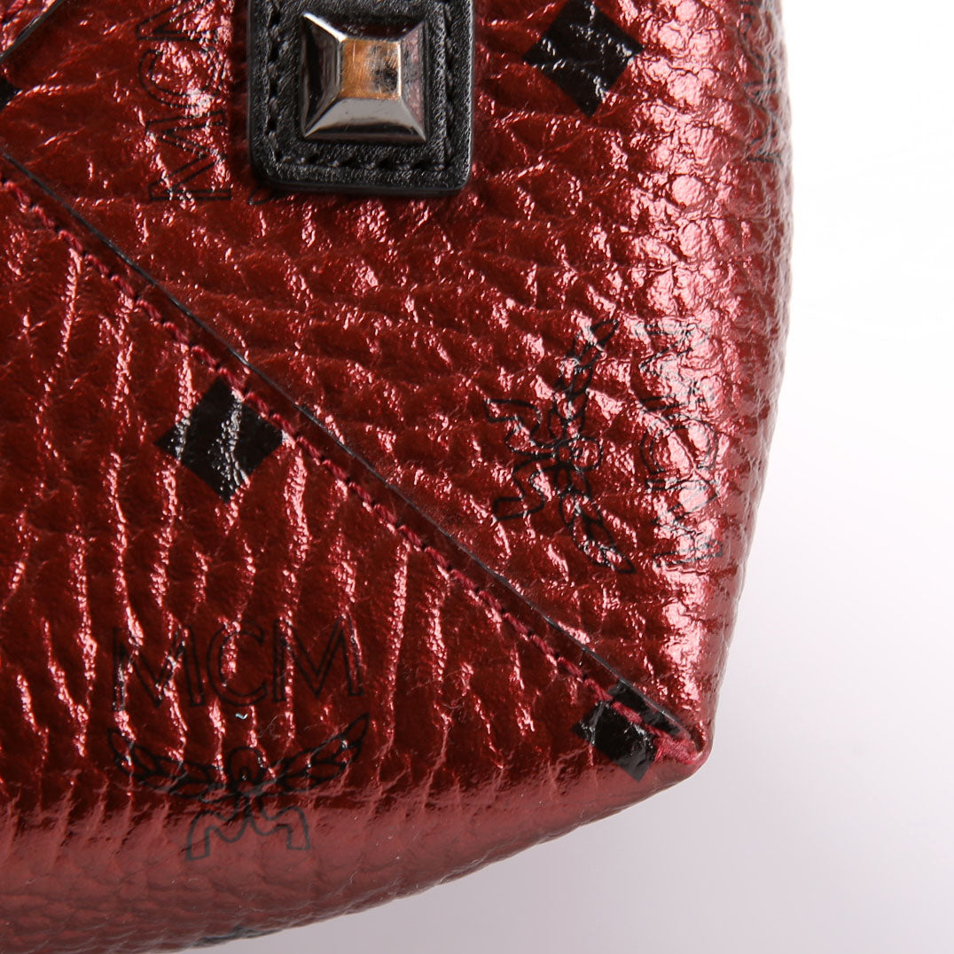 Kira Medium Tote with Pouch Metallic Visetos Burgundy/Black