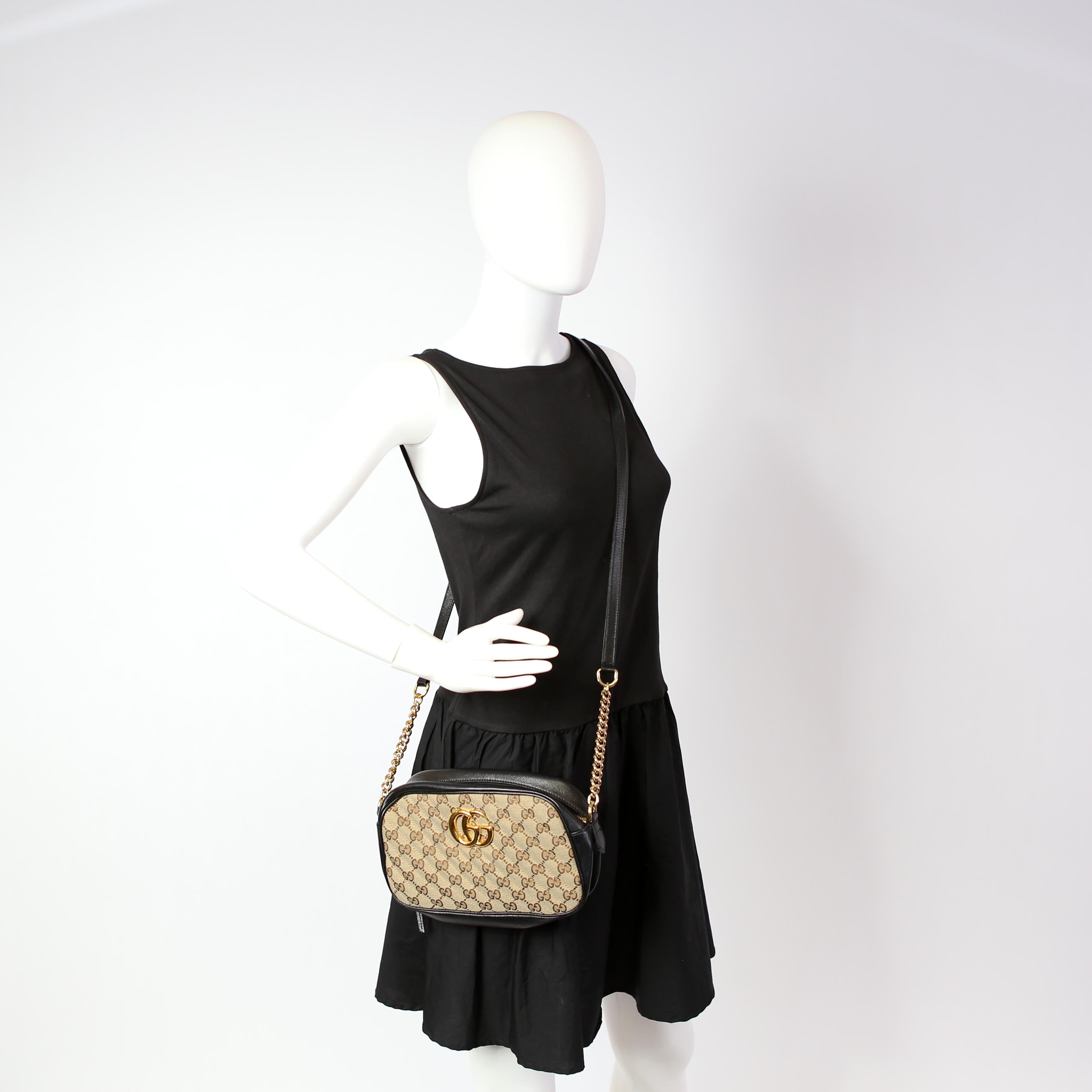 Gucci 447632 Marmont Small GG Canvas Camera Bag Black