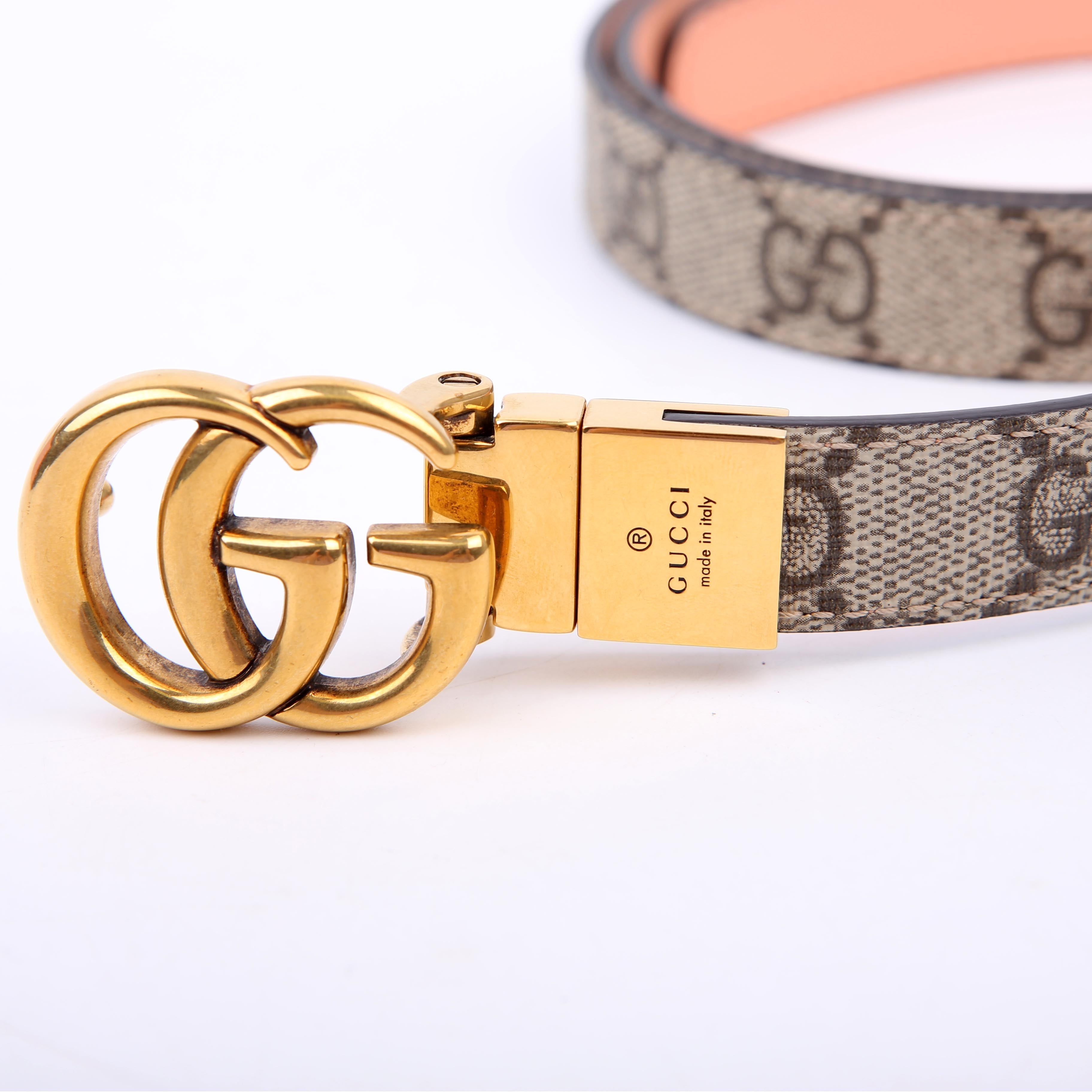 Gucci 659418 Marmont Thin Reversible Belt Size 95/38 Peach