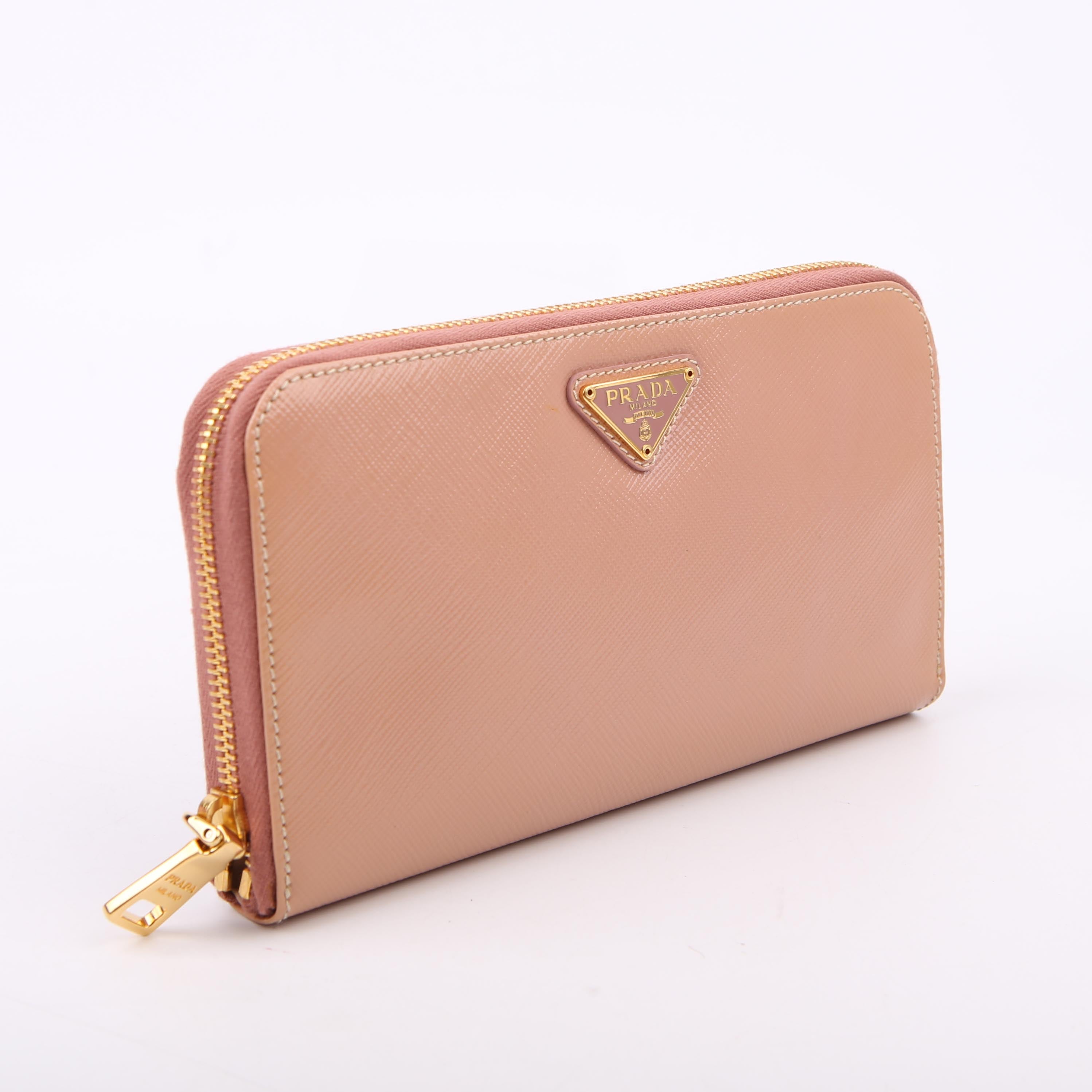 Saffiano Vernice Zip Around Wallet Nude
