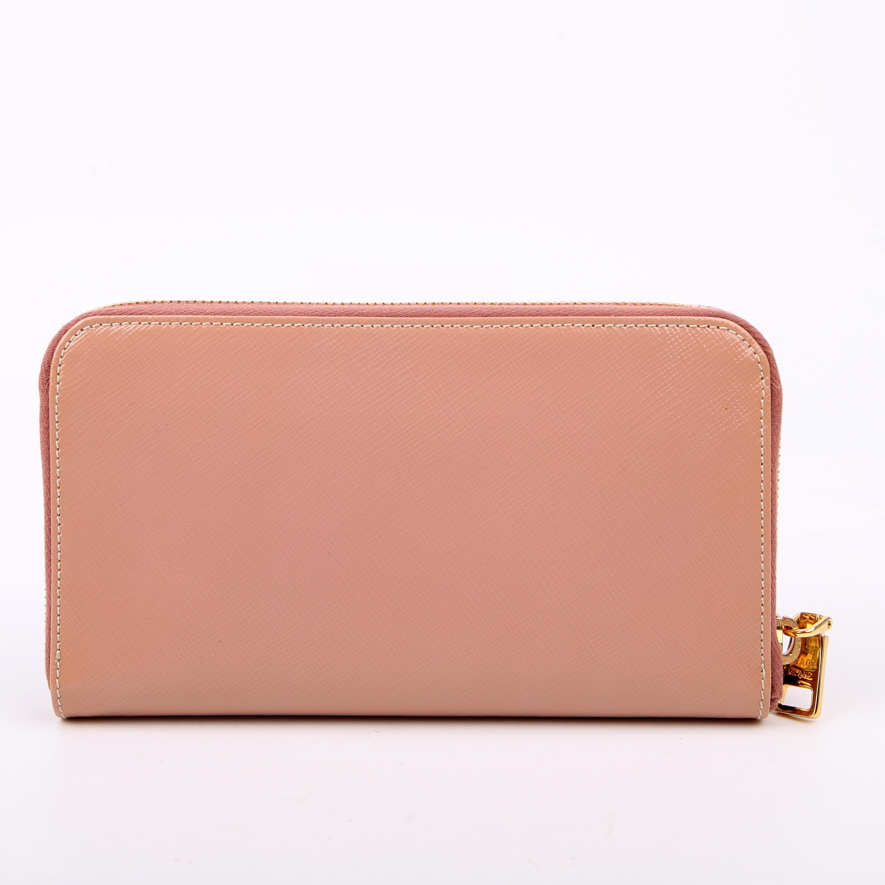 Saffiano Vernice Zip Around Wallet Nude