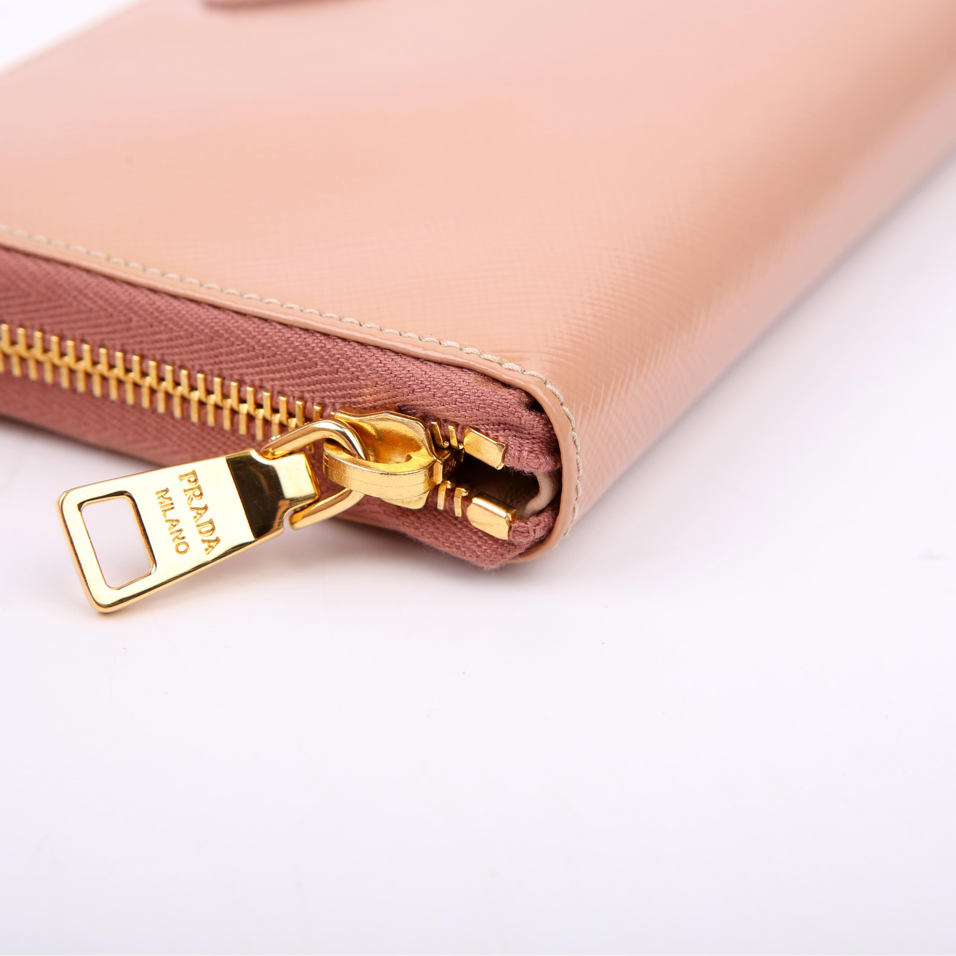 Saffiano Vernice Zip Around Wallet Nude
