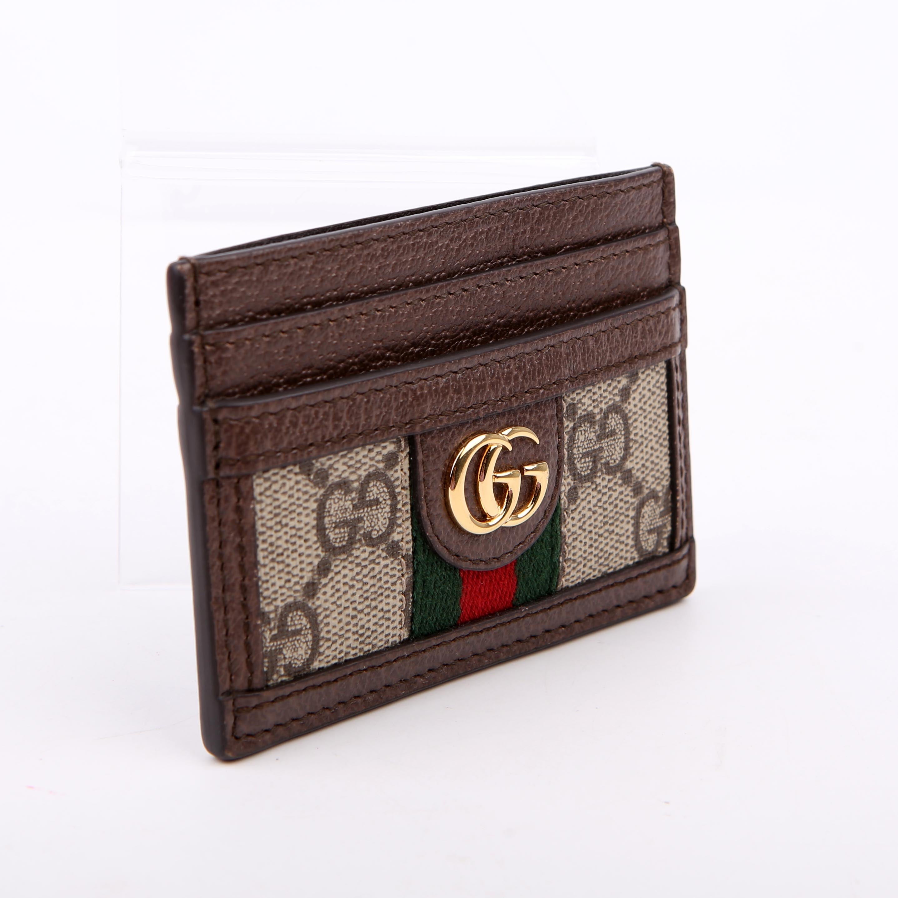 523159 Ophidia GG Card Case Brown