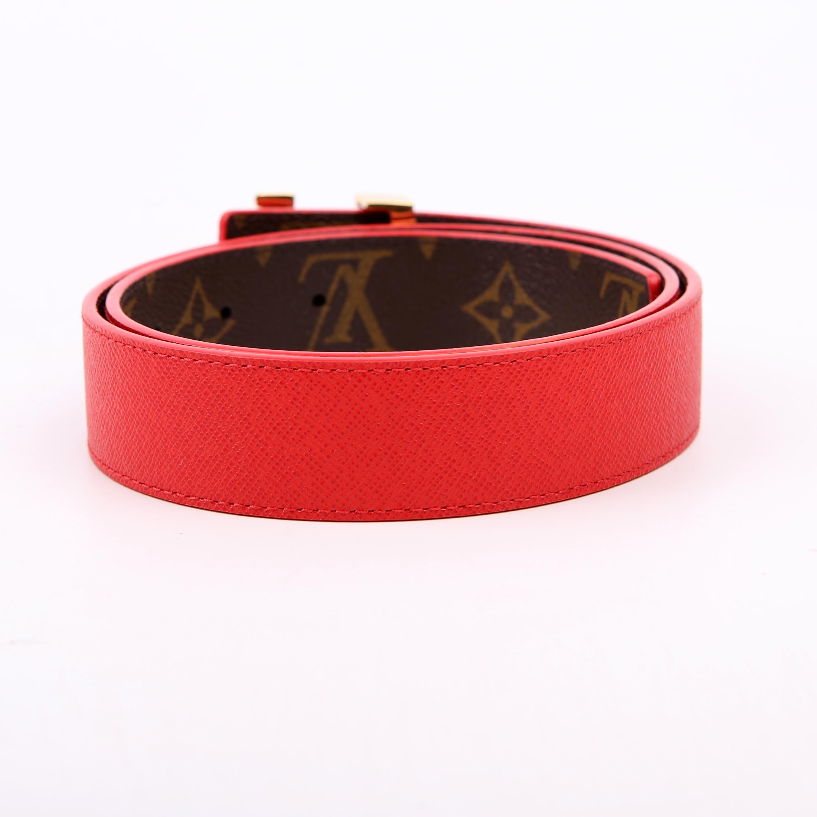 LV Initiales 30MM Reversible Leather/Monogram Belt Size 75/30 Red