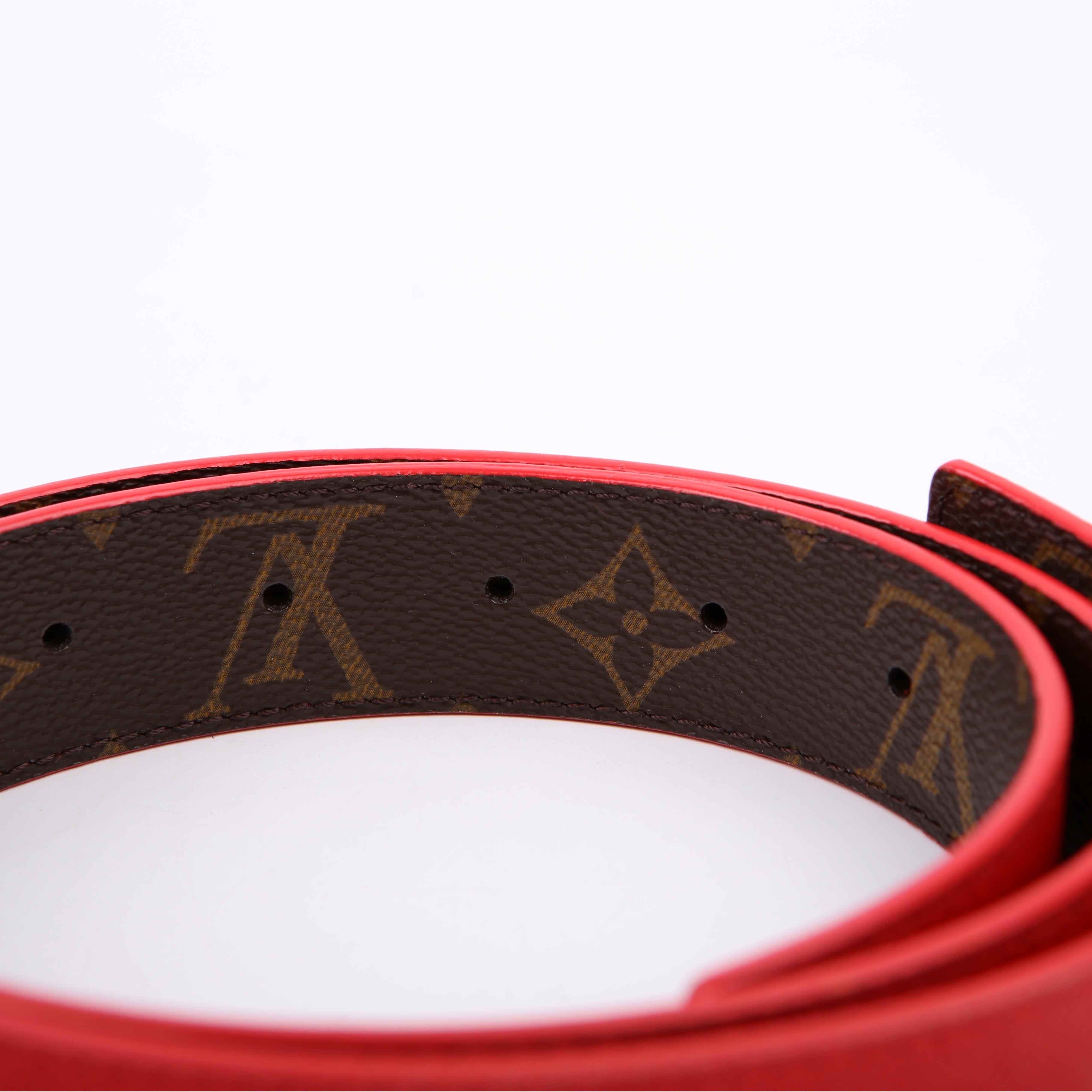 LV Initiales 30MM Reversible Leather/Monogram Belt Size 75/30 Red