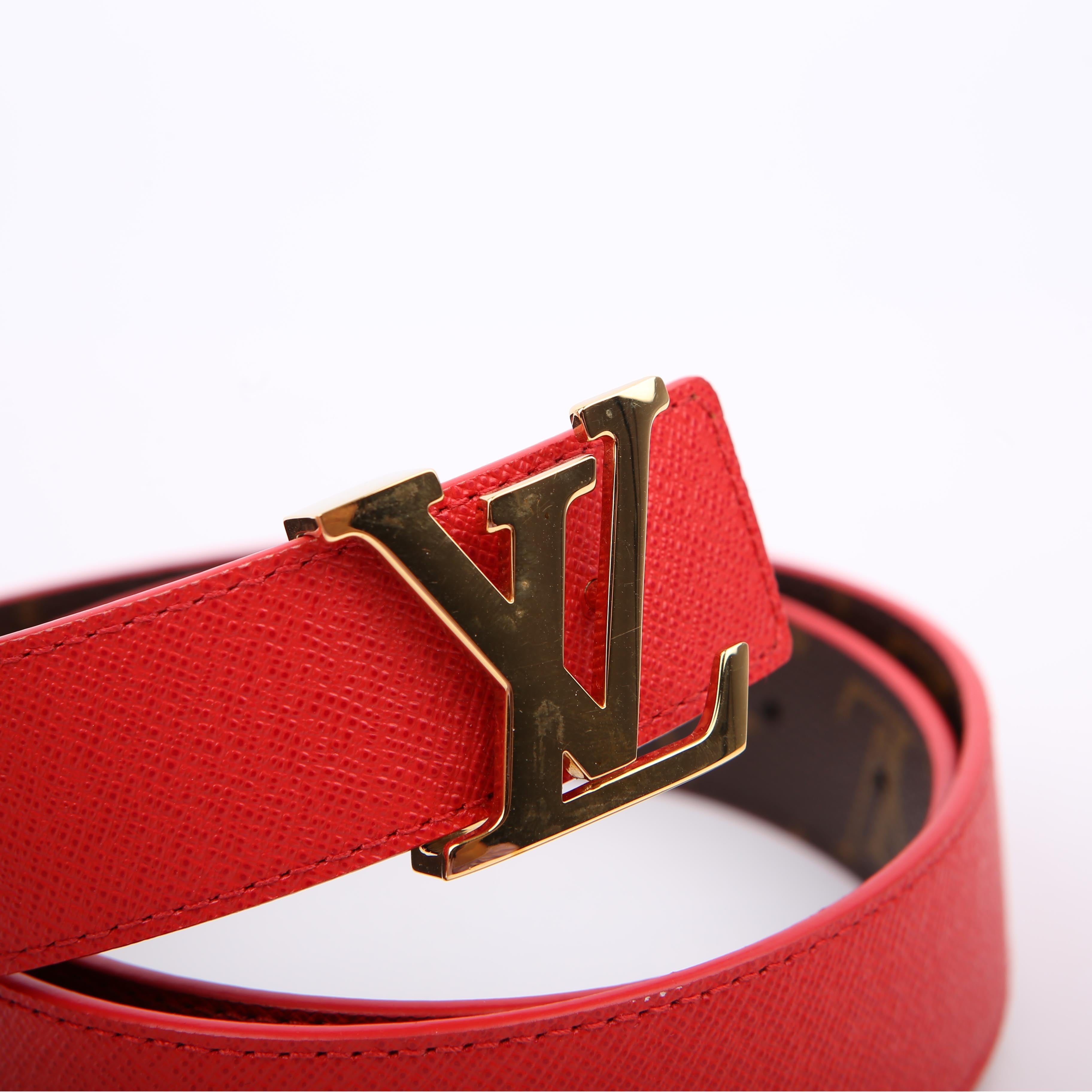 LV Initiales 30MM Reversible Leather/Monogram Belt Size 75/30 Red