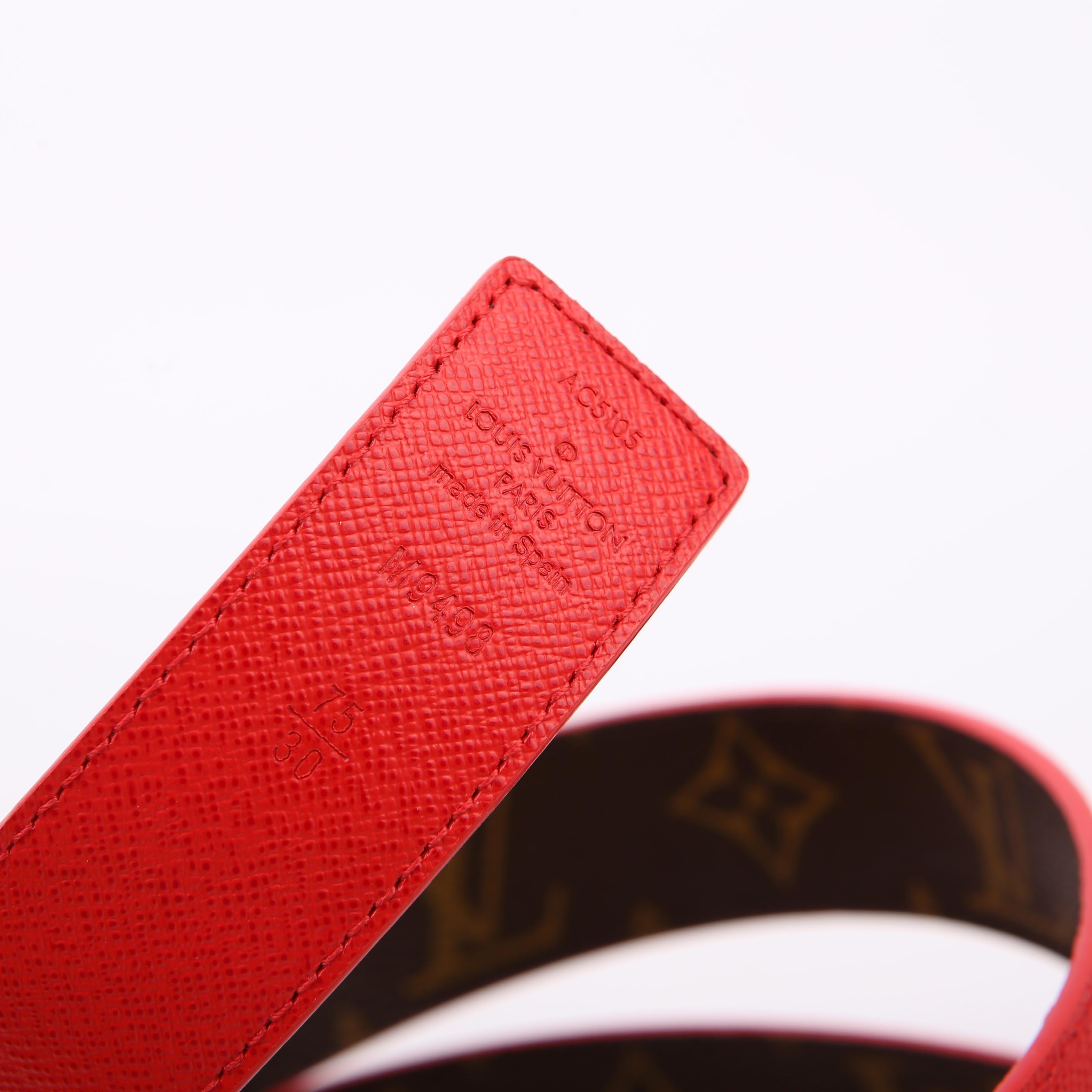 LV Initiales 30MM Reversible Leather/Monogram Belt Size 75/30 Red