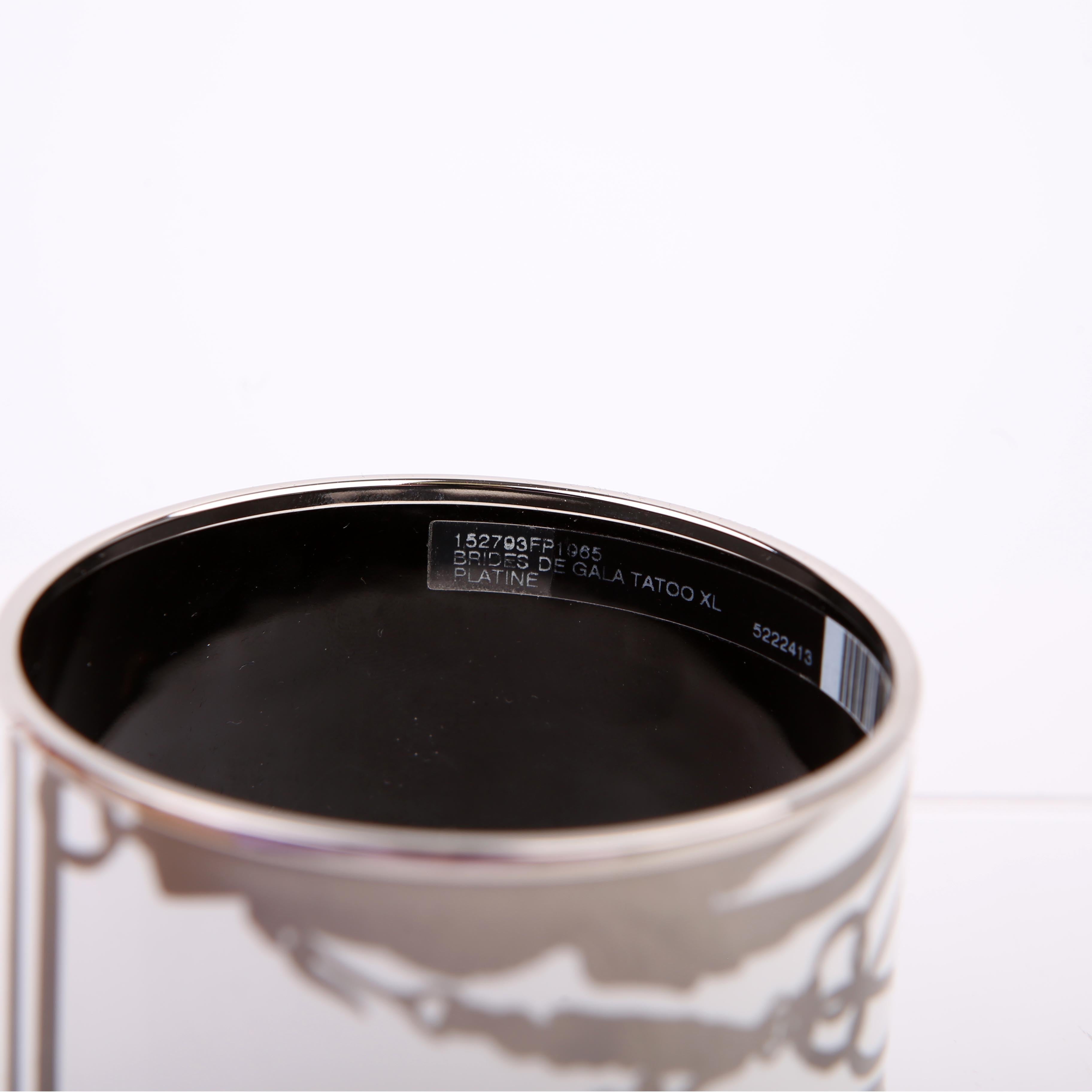 Hermes Brides de Gala Printed Enamel Extra Wide Bangle Bracelet Silver/White