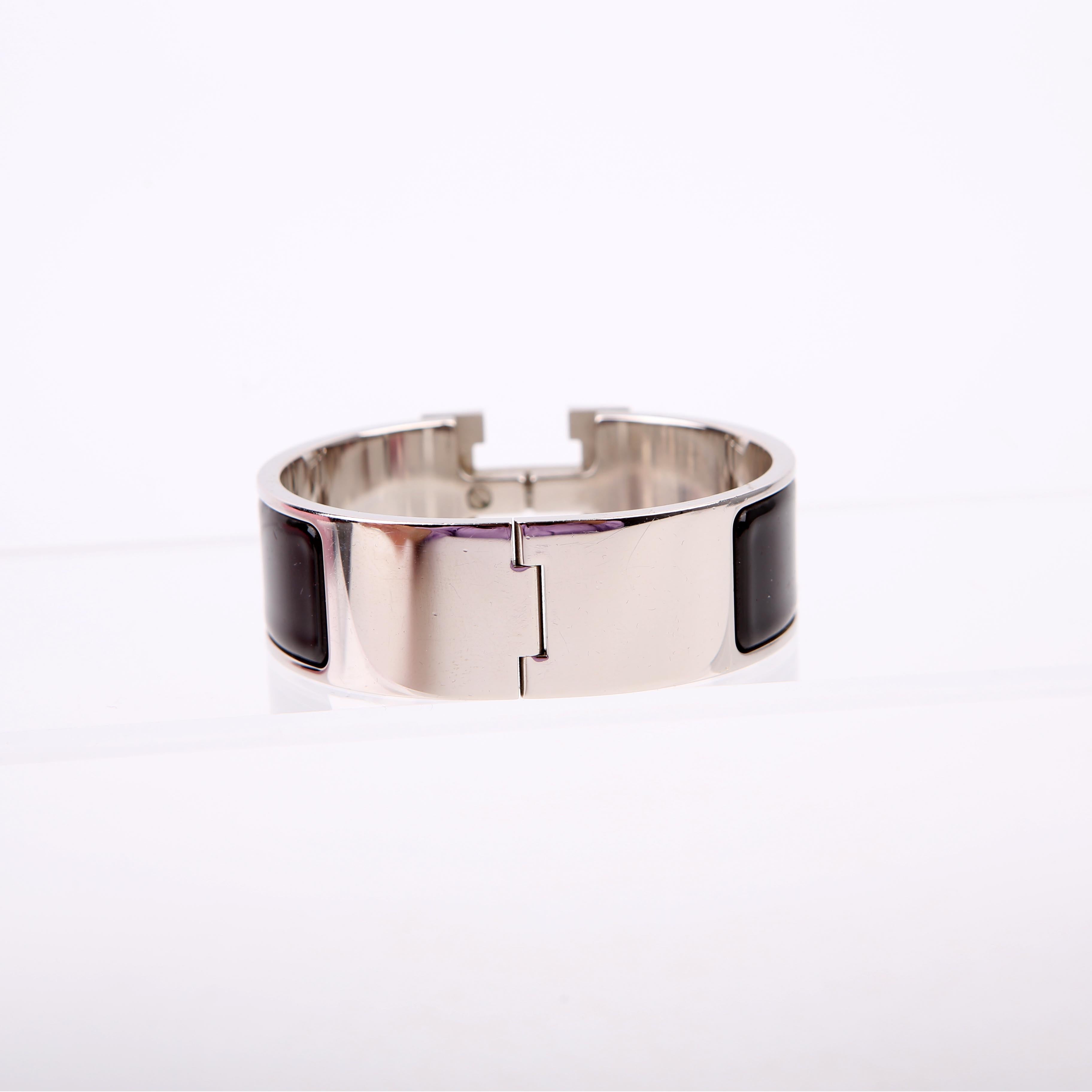 Hermes Clic Clac Wide Bracelet Silver/Black