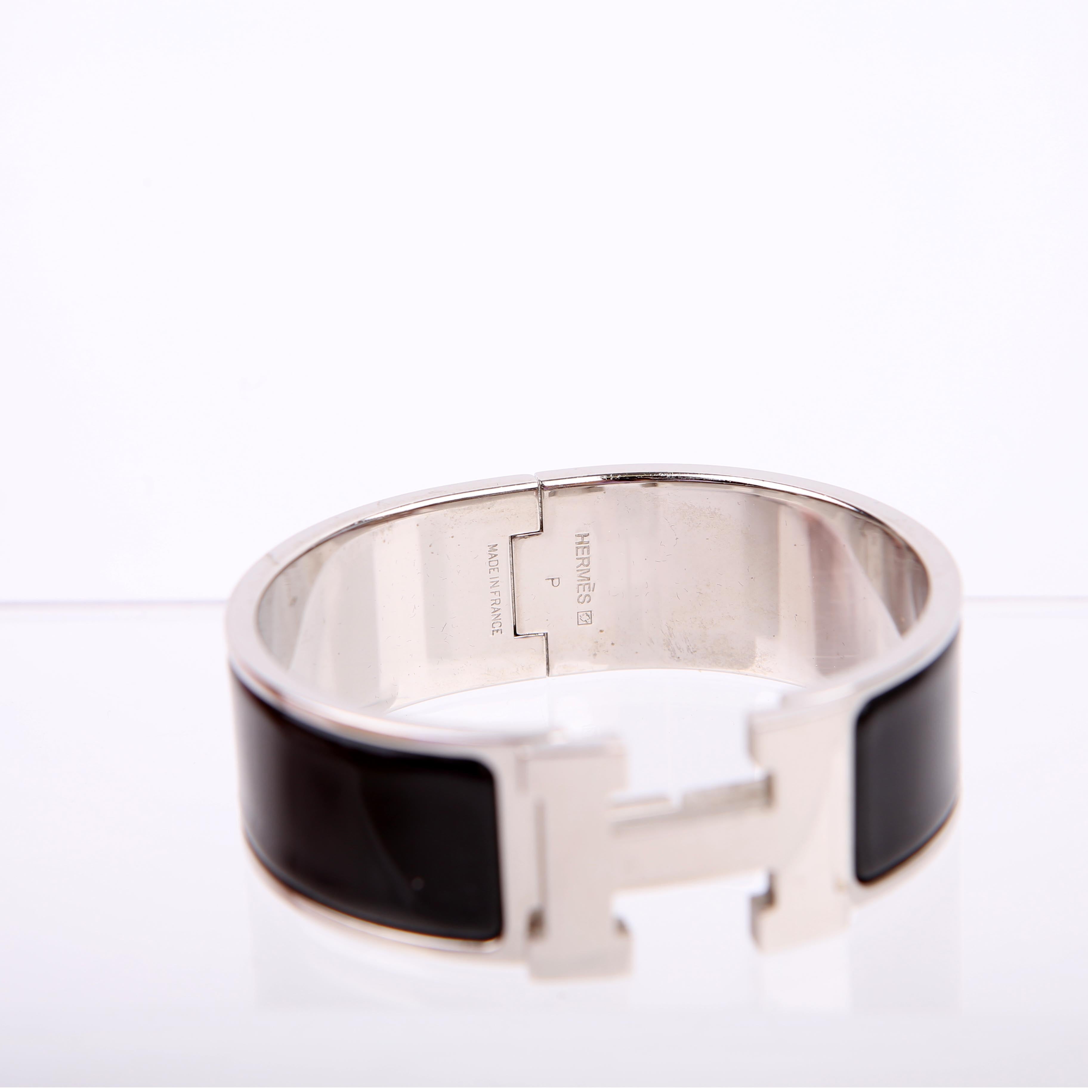 Hermes Clic Clac Wide Bracelet Silver/Black