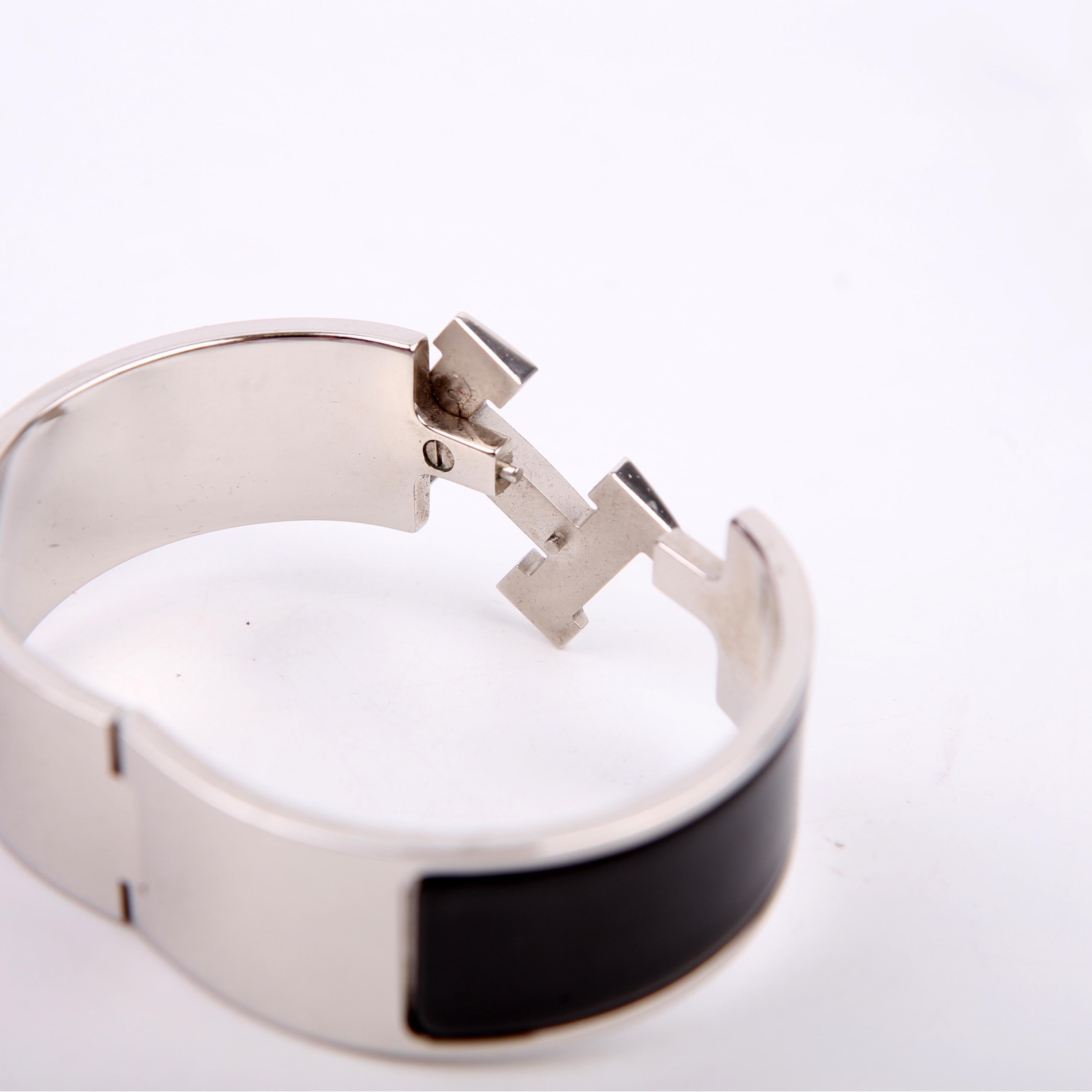 Hermes Clic Clac Wide Bracelet Silver/Black