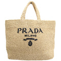 Prada Yarn Raffia Embroidered Tote Tan